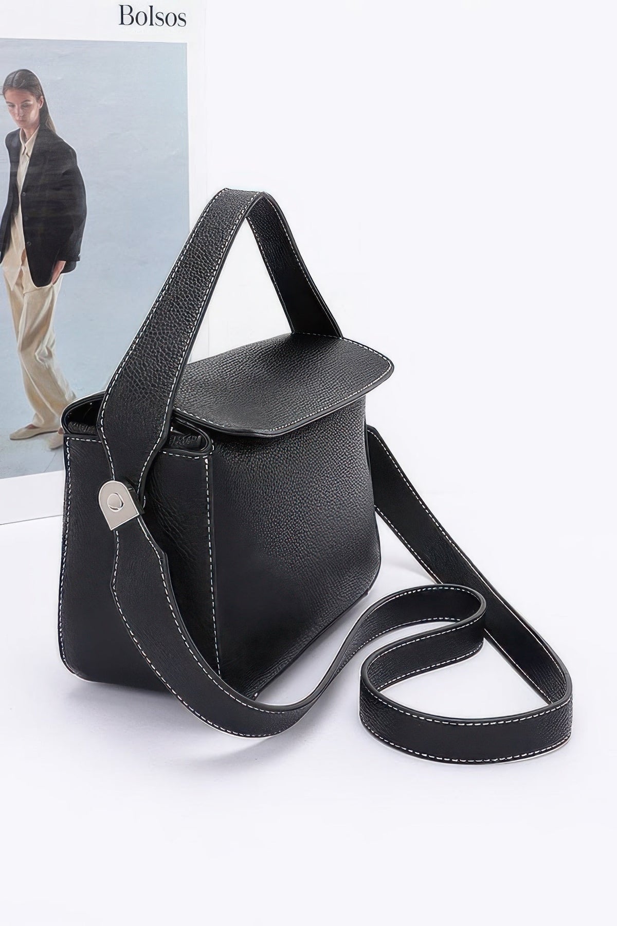 Faux Leather Crossbody Handle Bag