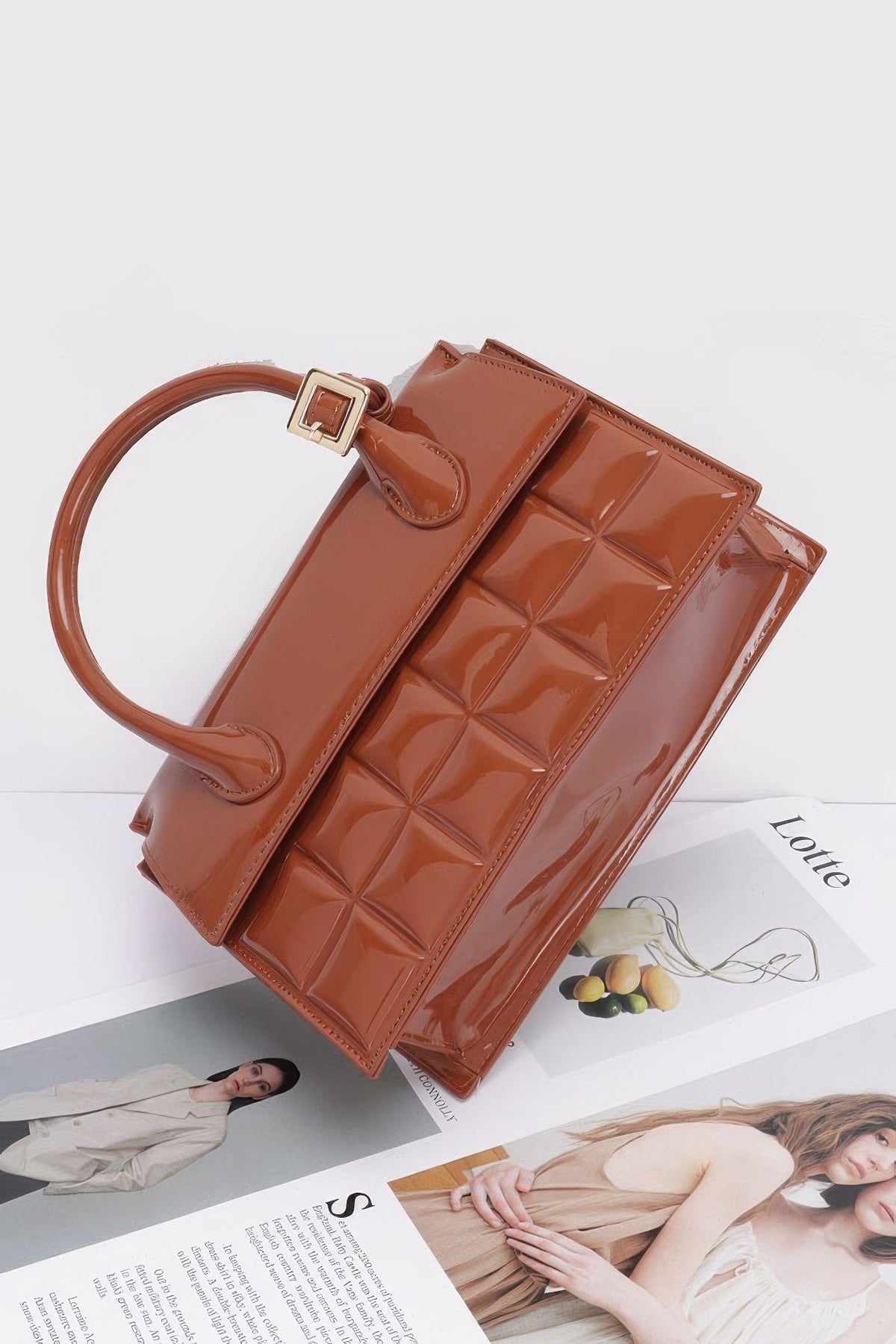 Embossed Enamel Top Handle Bag