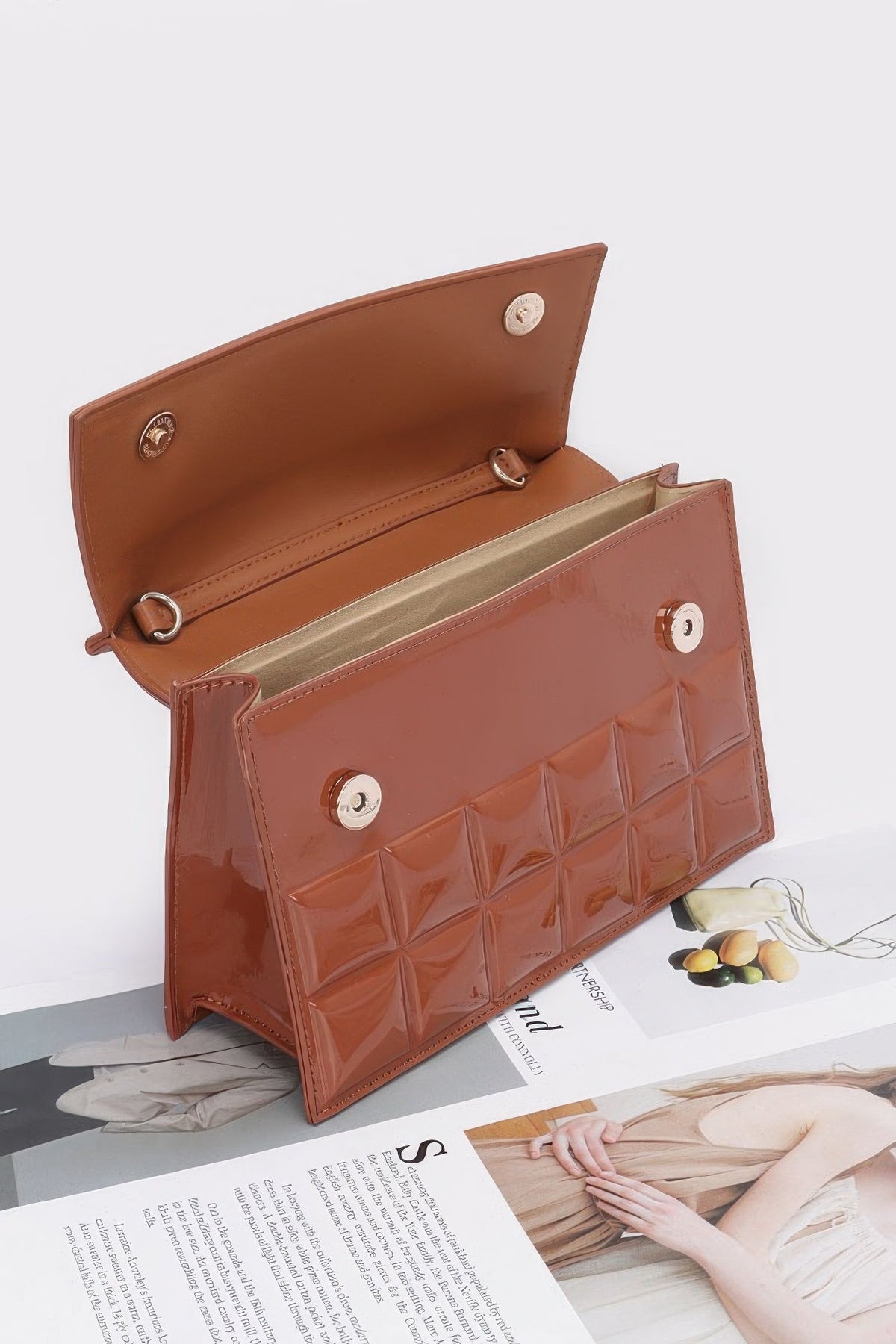 Embossed Enamel Top Handle Bag