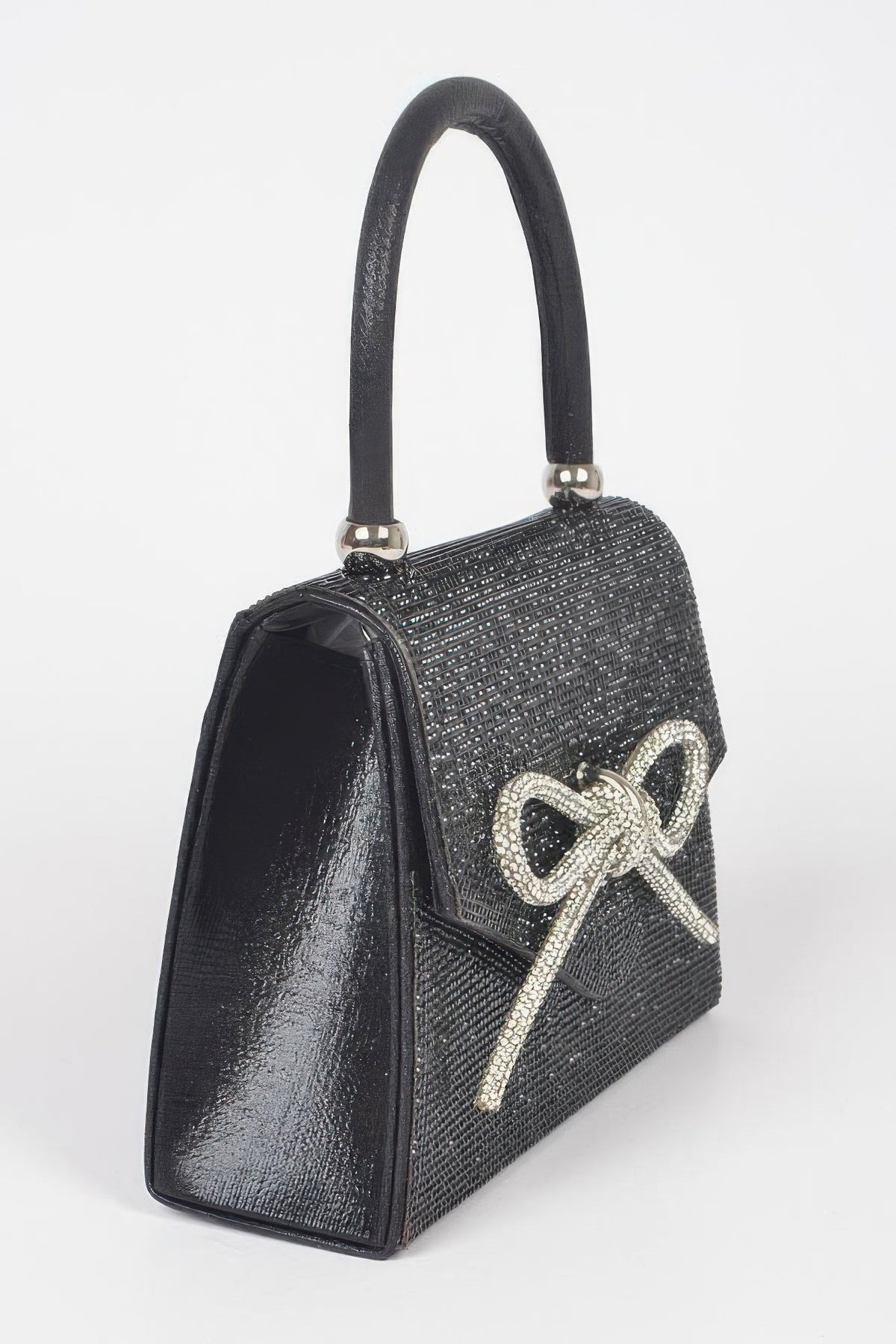Rhinestone Ribbon Top Handle Bag