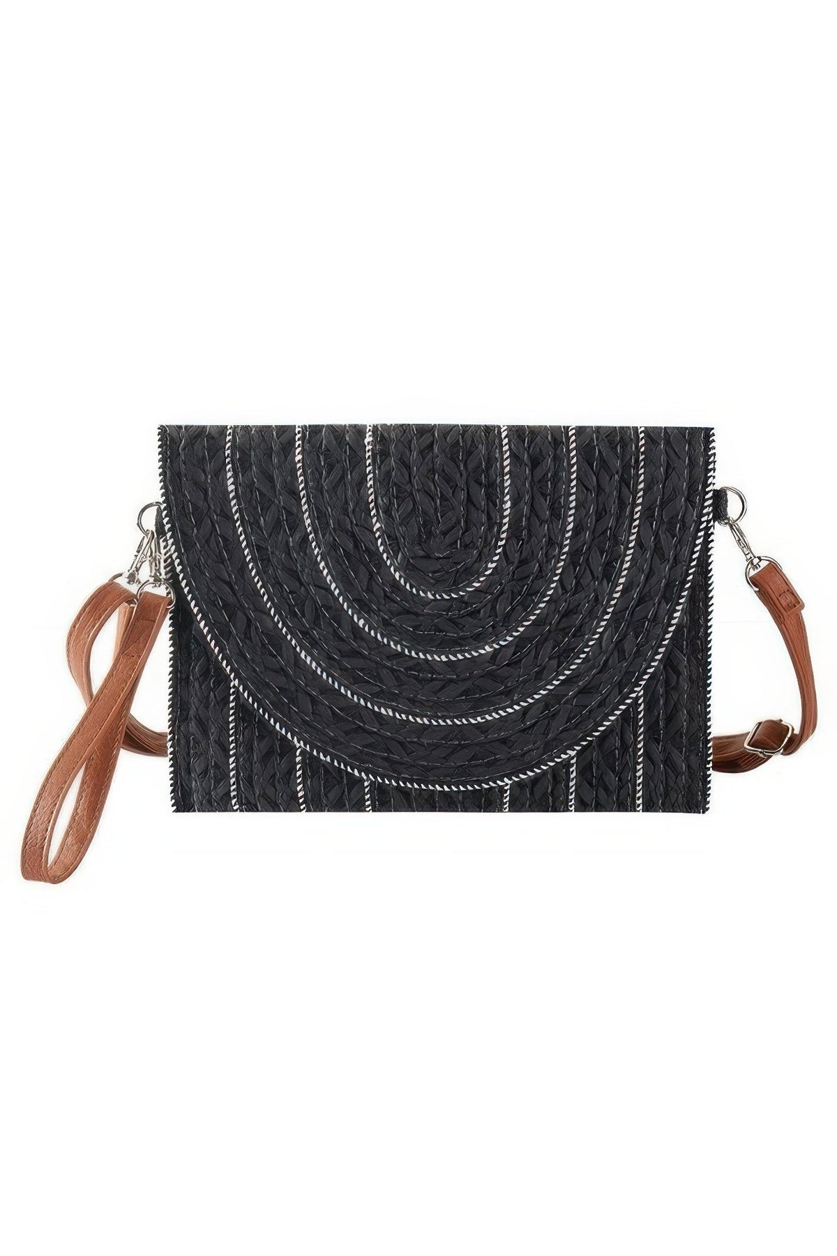 Stitch Detailed Straw Clutch & Crossbody Bag