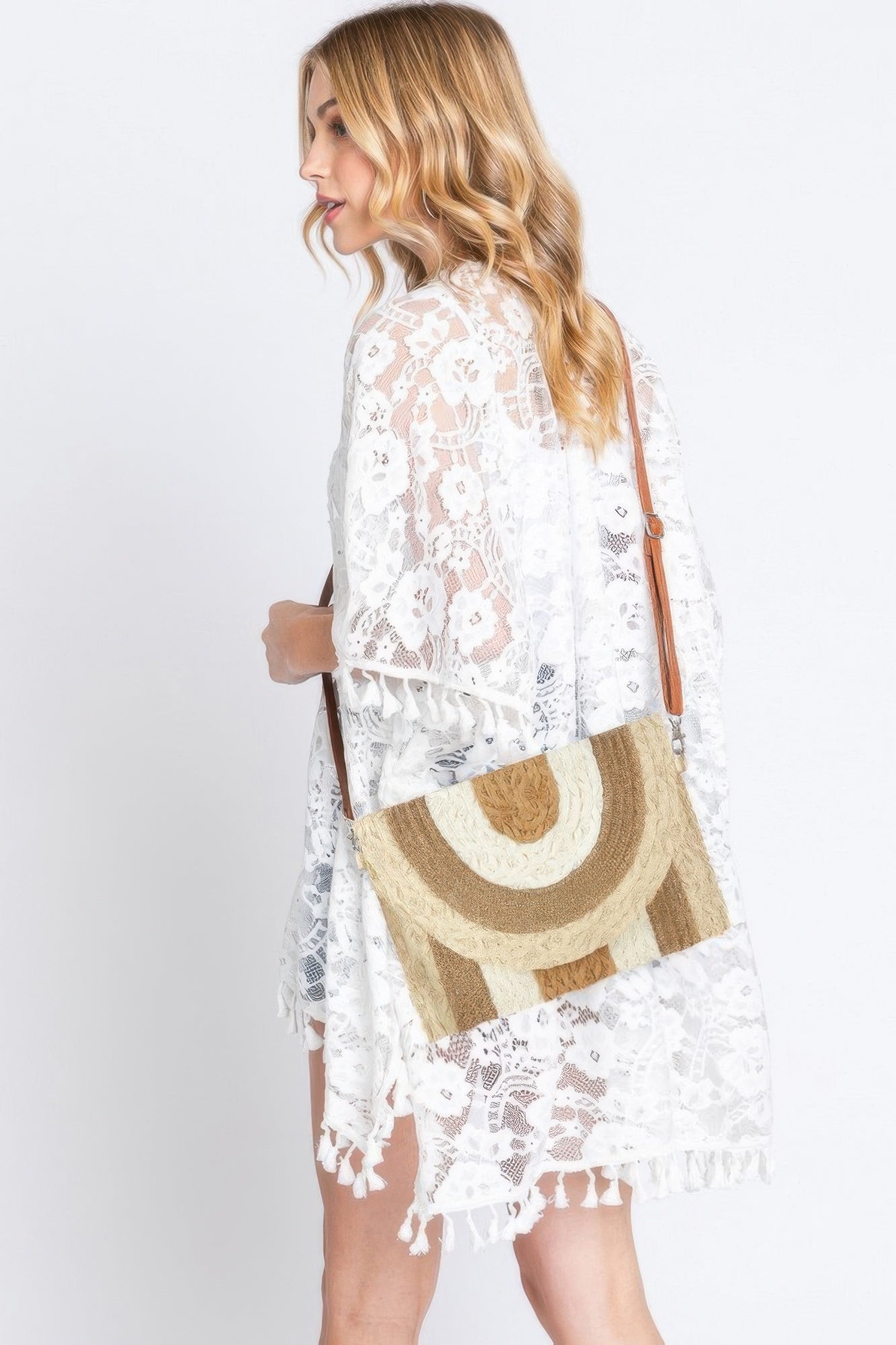 Metallic Lined Multicolor Straw Clutch crossbody bag