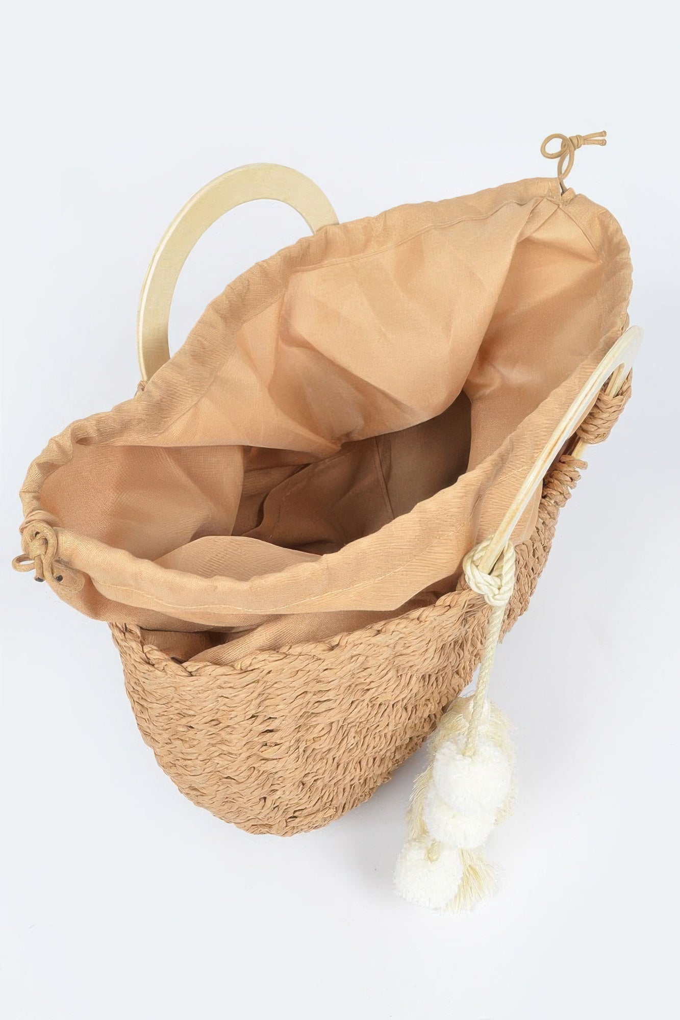 Woven Cotton Wood Handle Tote Bag