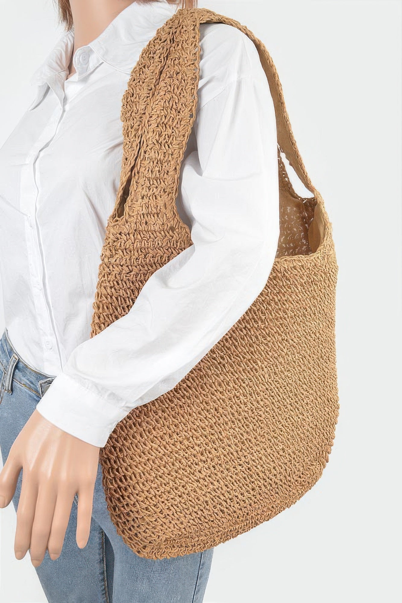 Faux Straw Hobo Bag