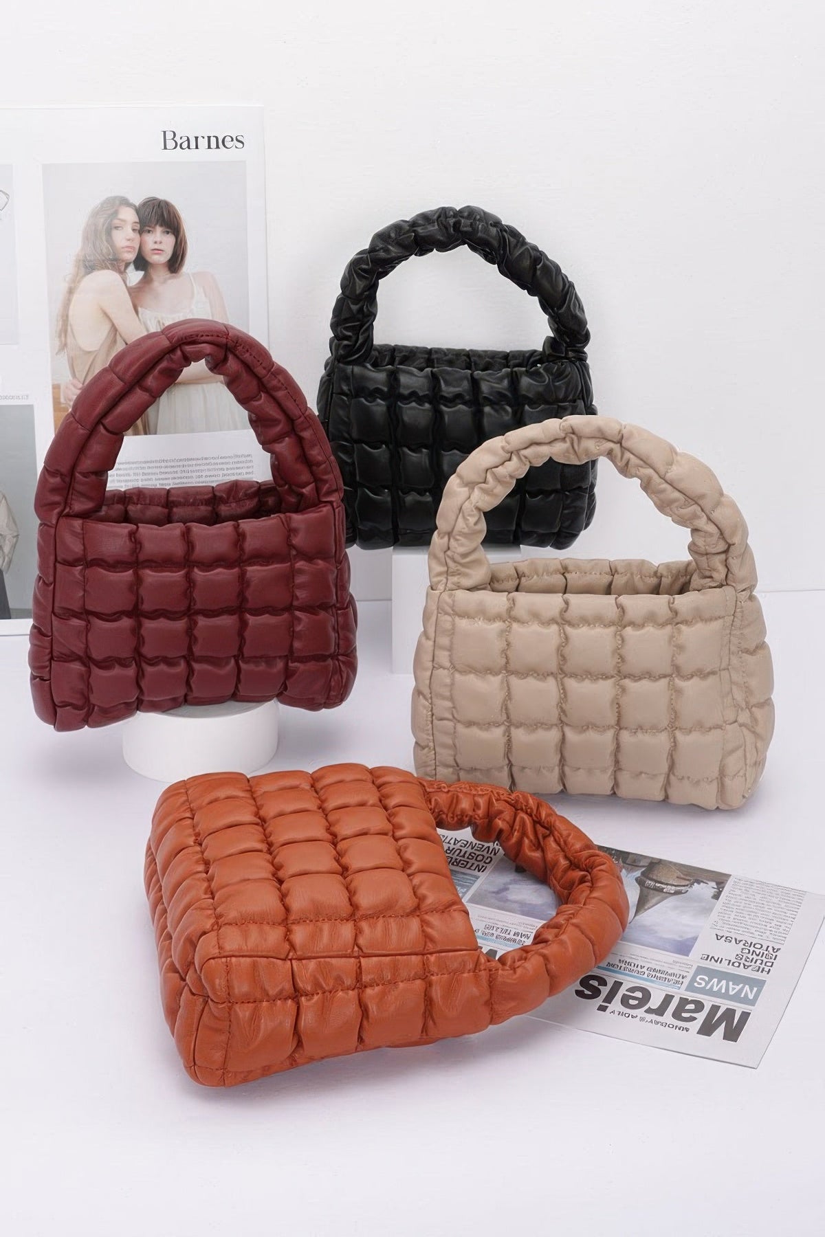 Quilted Faux Leather Padded Handle Bag