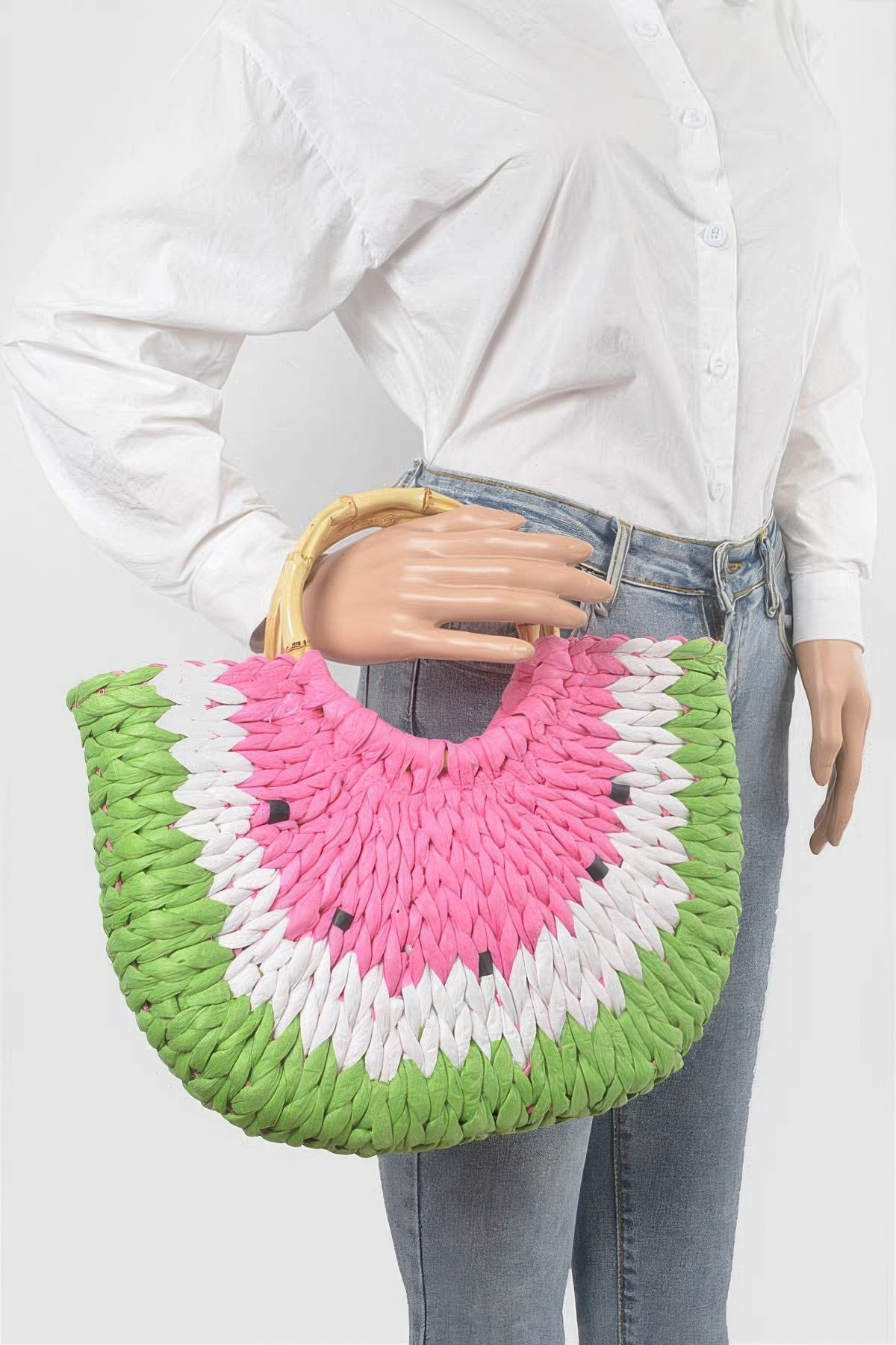 Faux Straw Crochet Watermelon Handbag