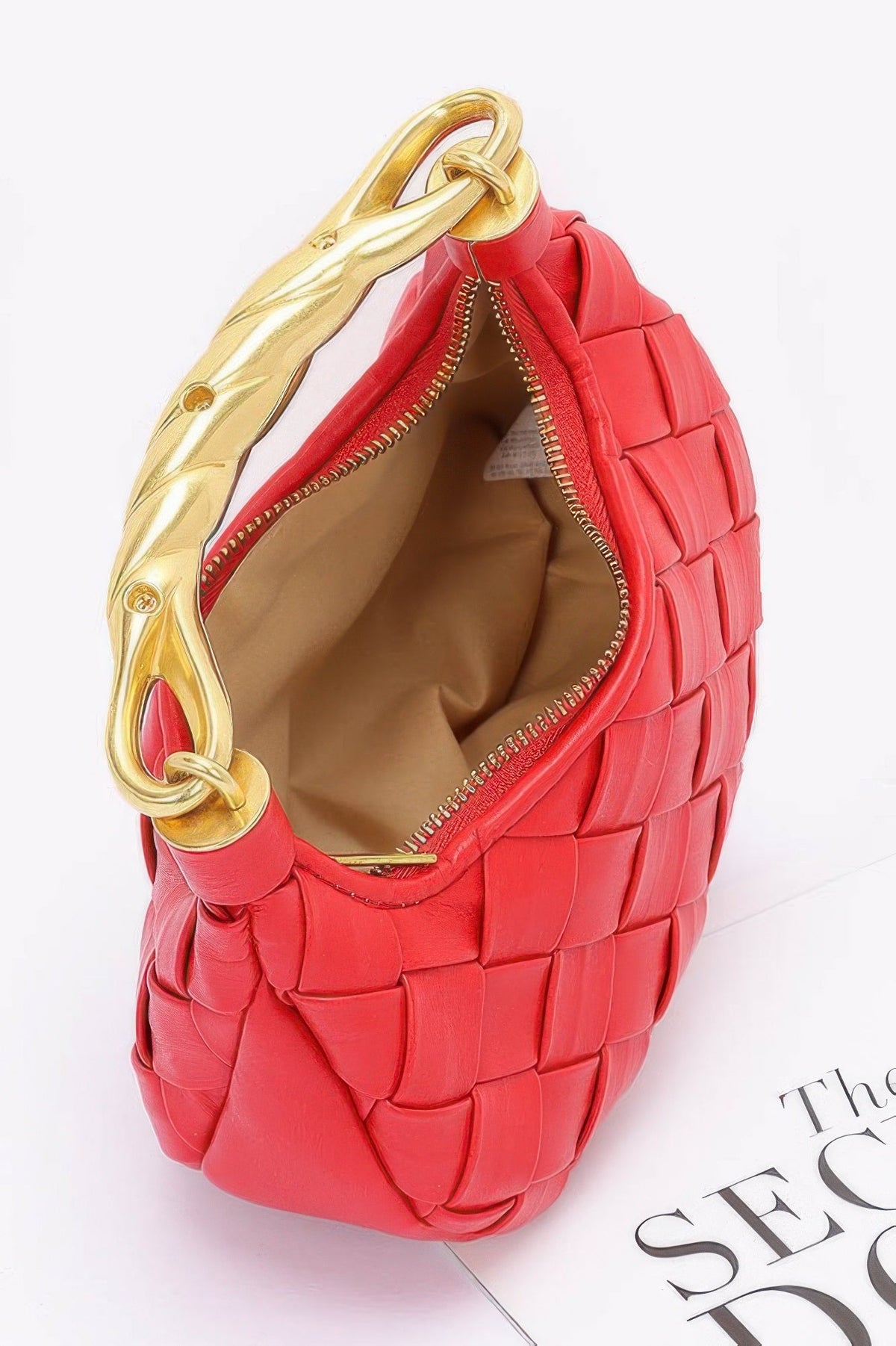 Faux Leather Braided Metal Handle Bag