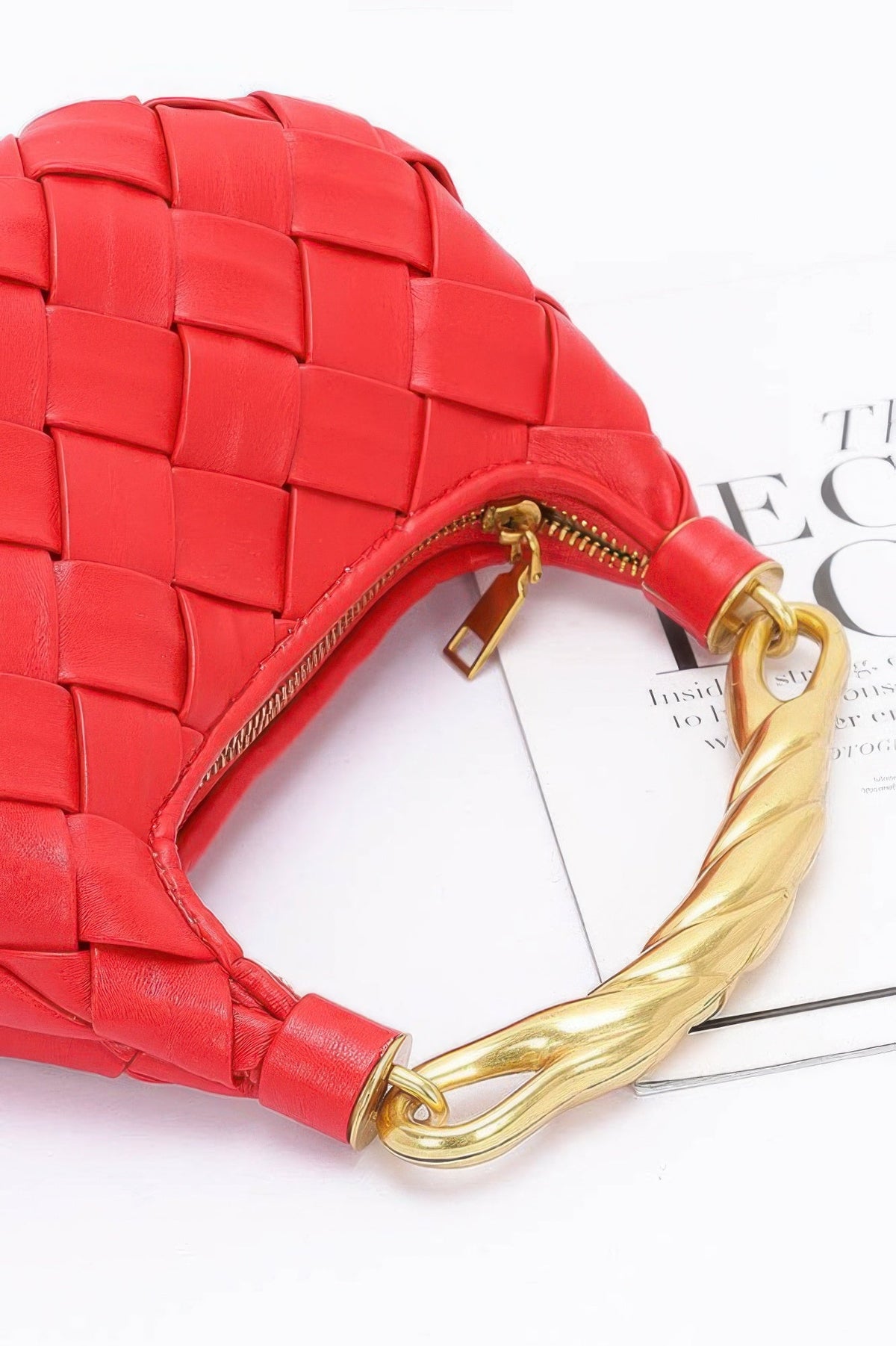 Faux Leather Braided Metal Handle Bag