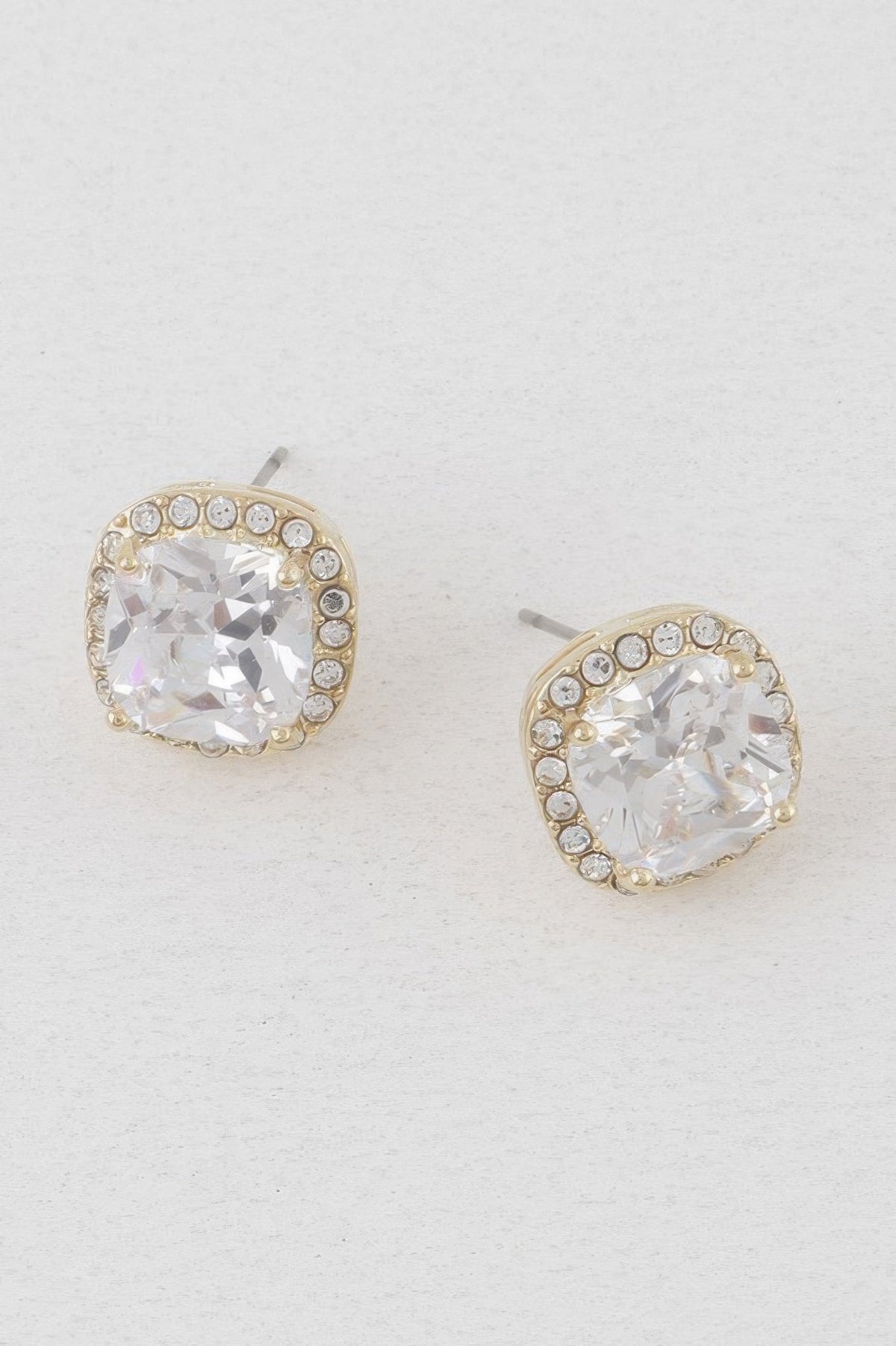 Rounded Square Rhinestone Earrings
