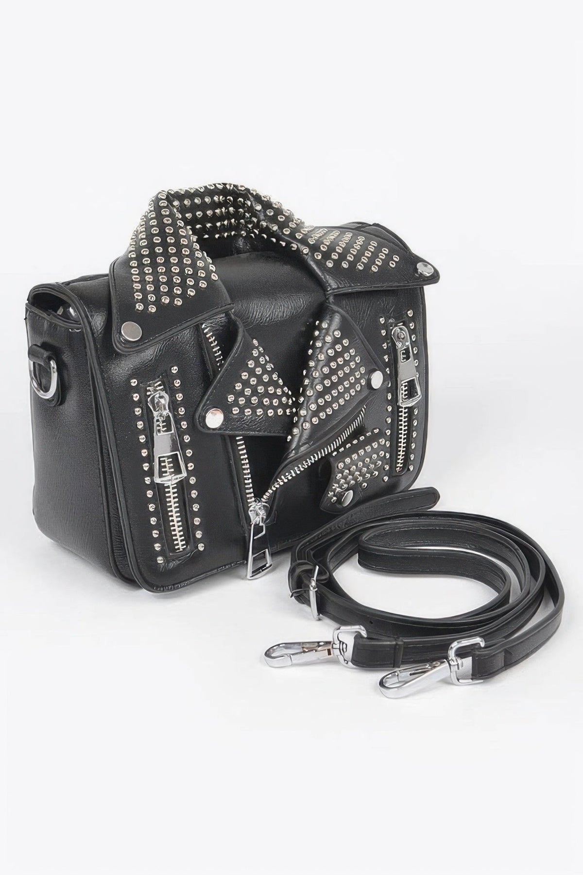Faux Leather Metal Studded Jacket Clutch