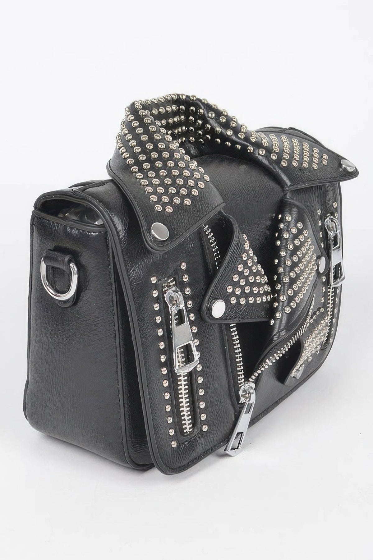 Faux Leather Metal Studded Jacket Clutch