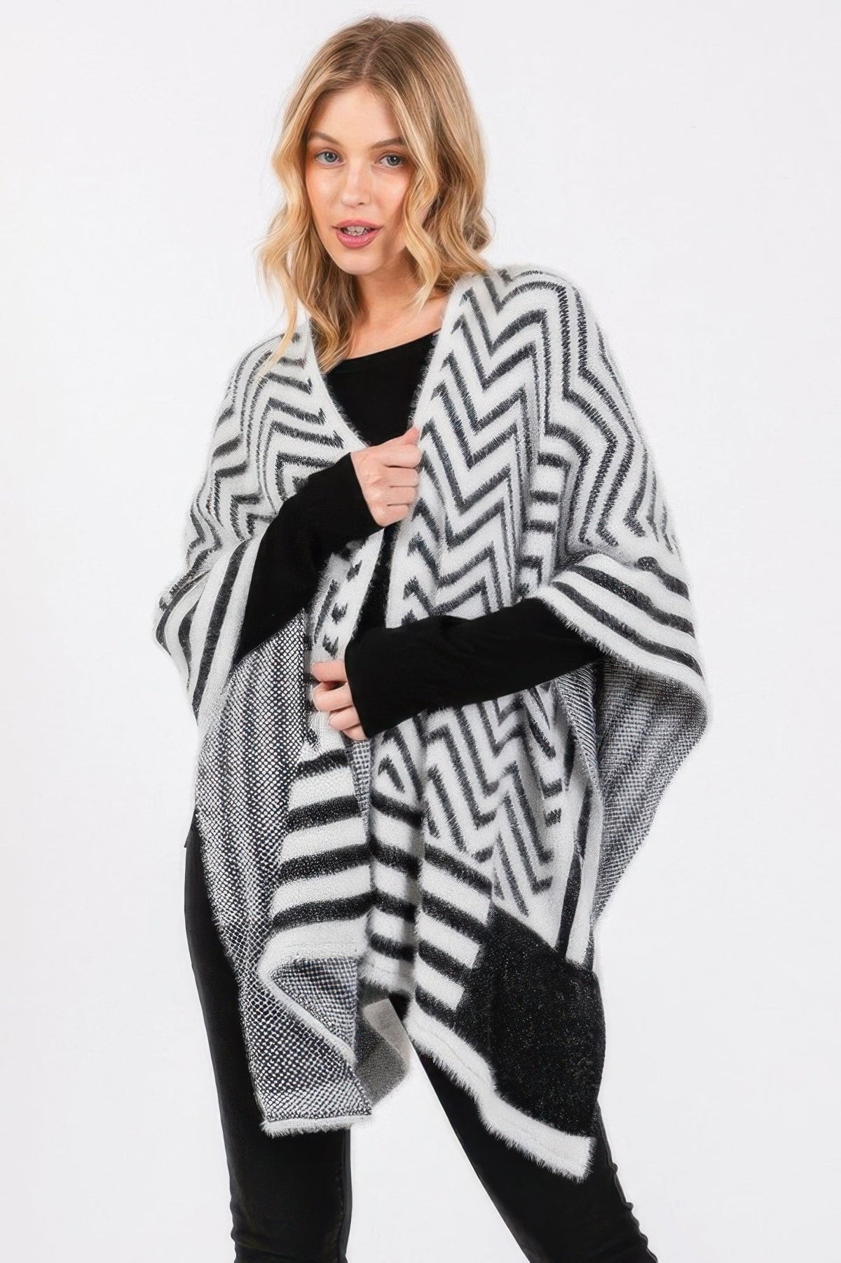 Fuzzy Chevron Pattern Ruana