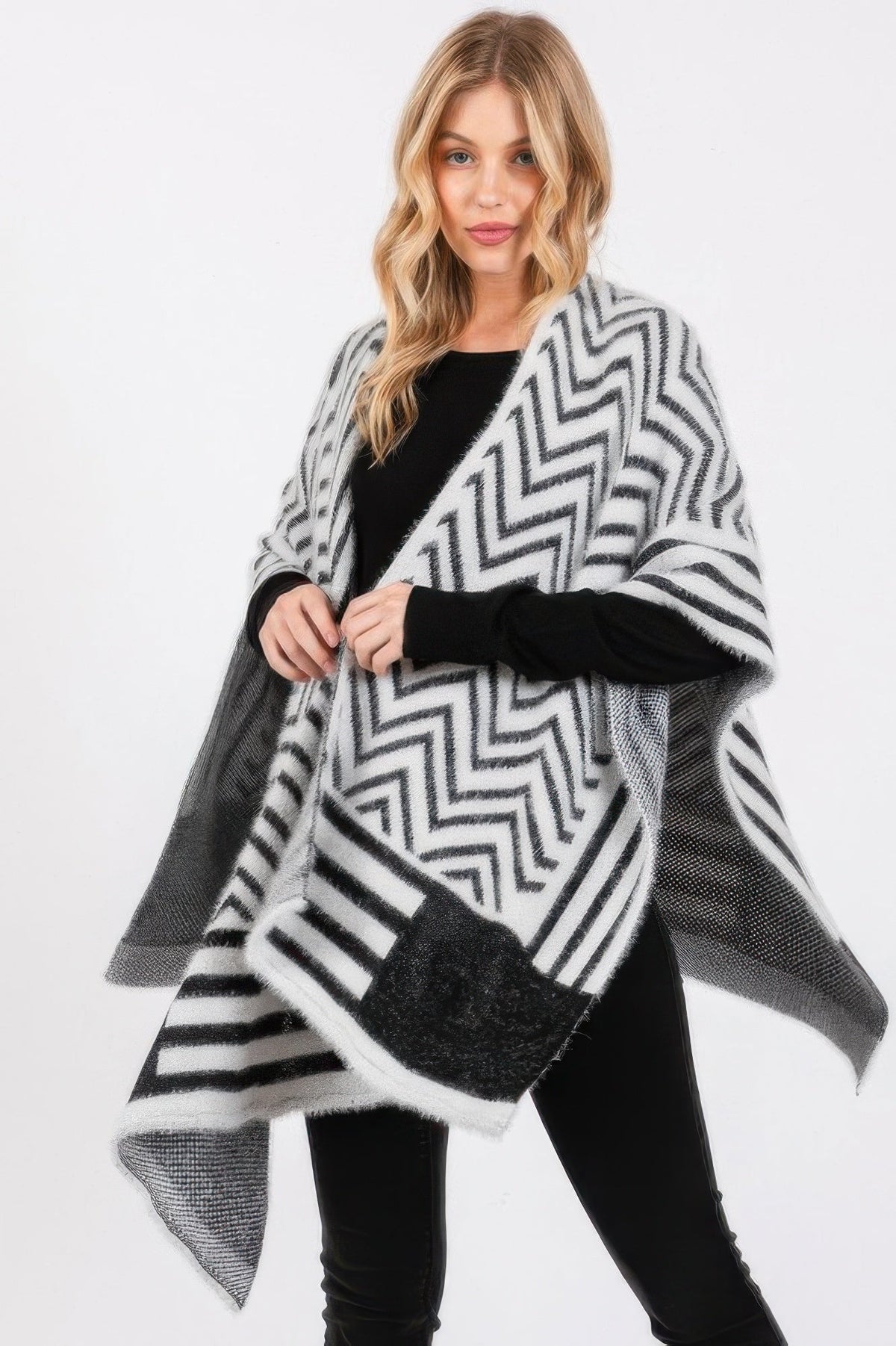 Fuzzy Chevron Pattern Ruana