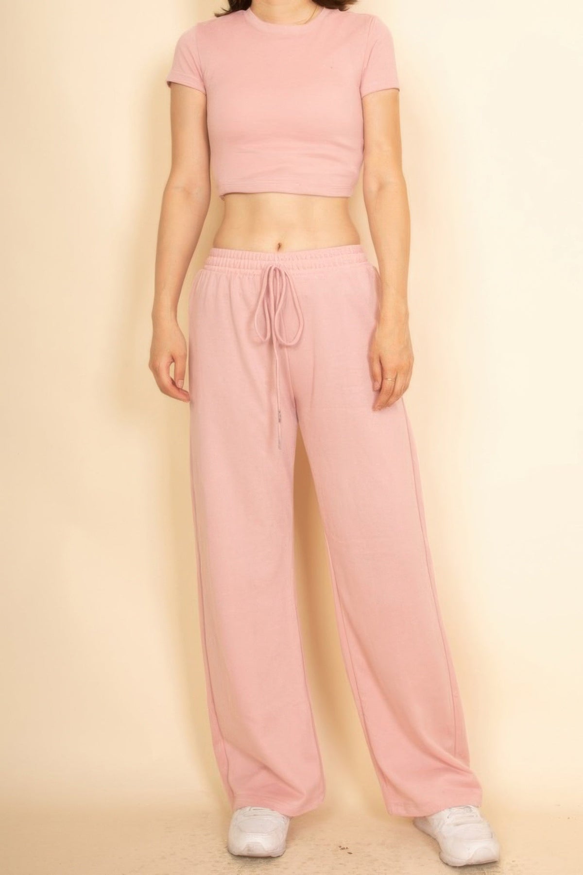 2-piece Crop Tee & Wide Leg Lounge Pants Set