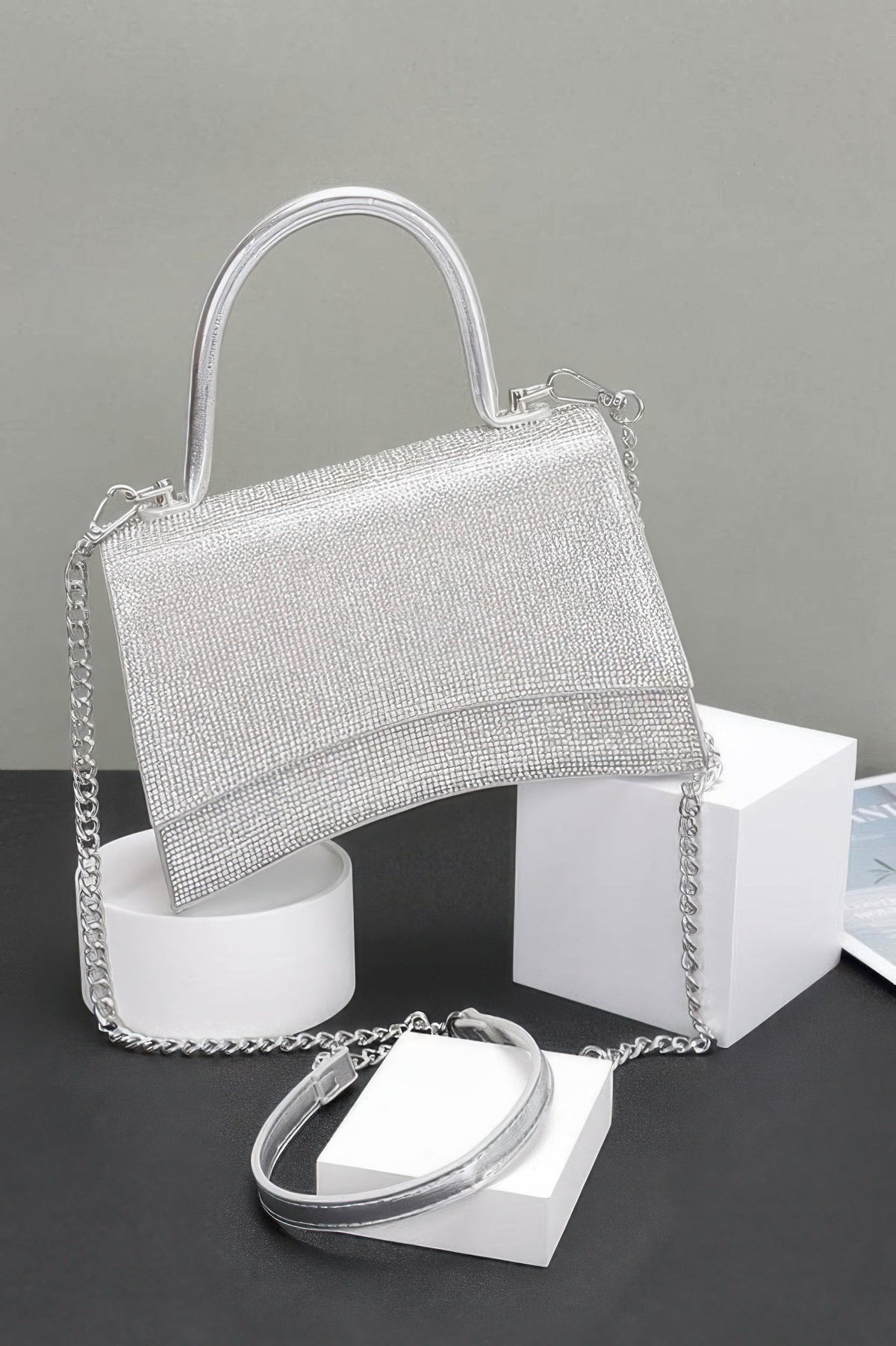 Rhinestone Top Handle Flap Bag