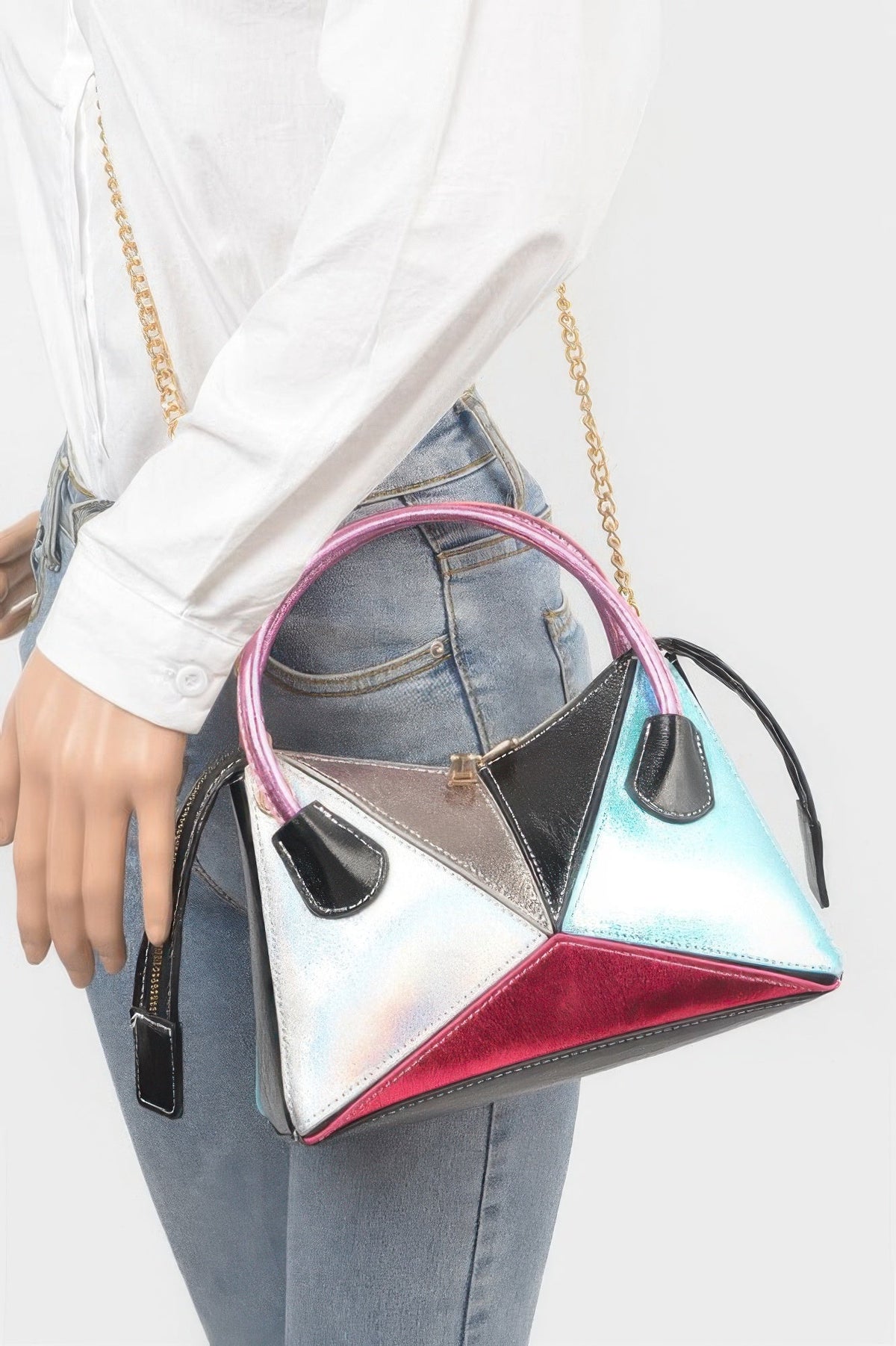 Metallic Multi Color Top Handle Bag