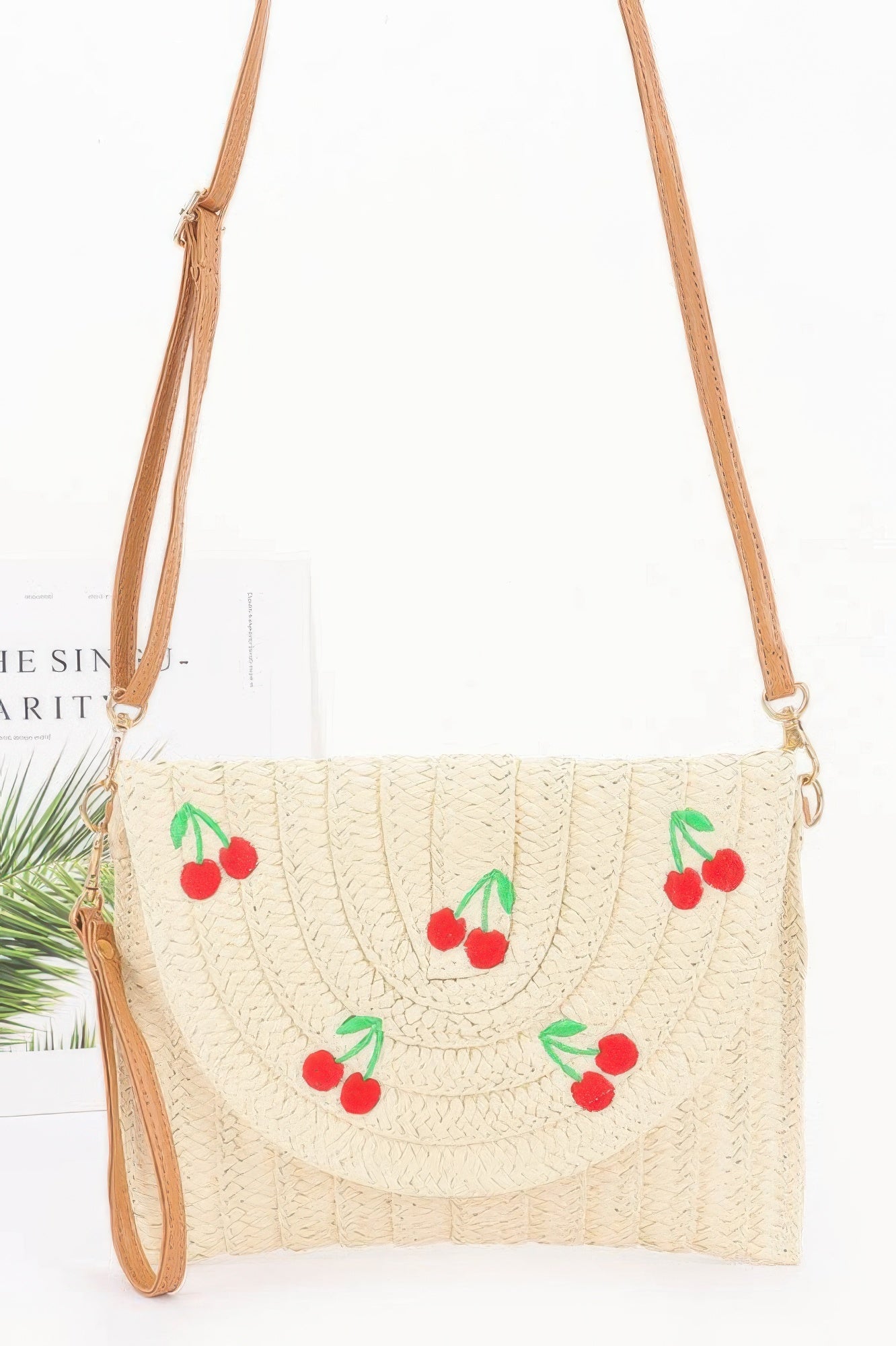 Faux Straw Cherry Clutch