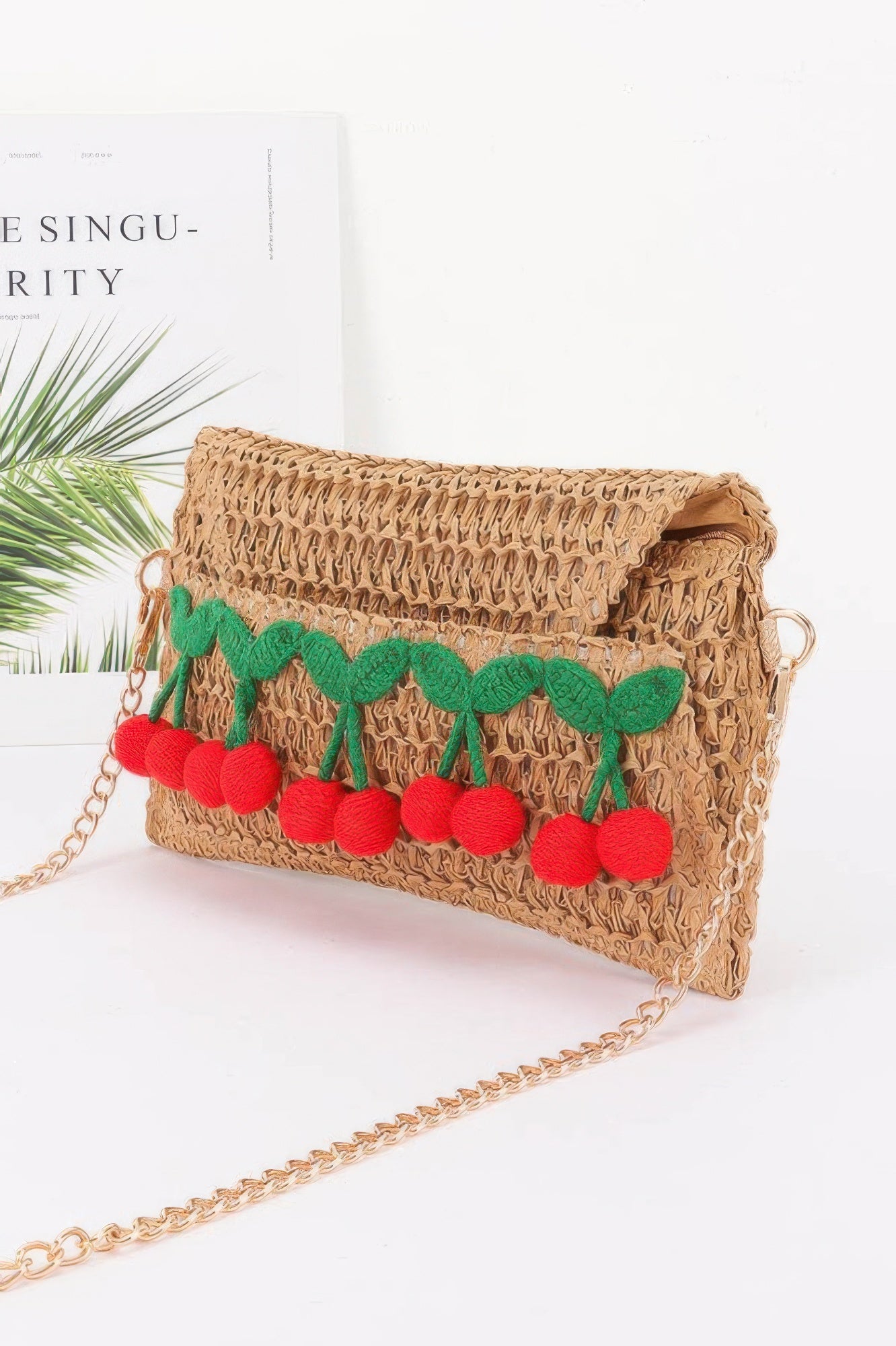 Faux Straw Cherry Clutch