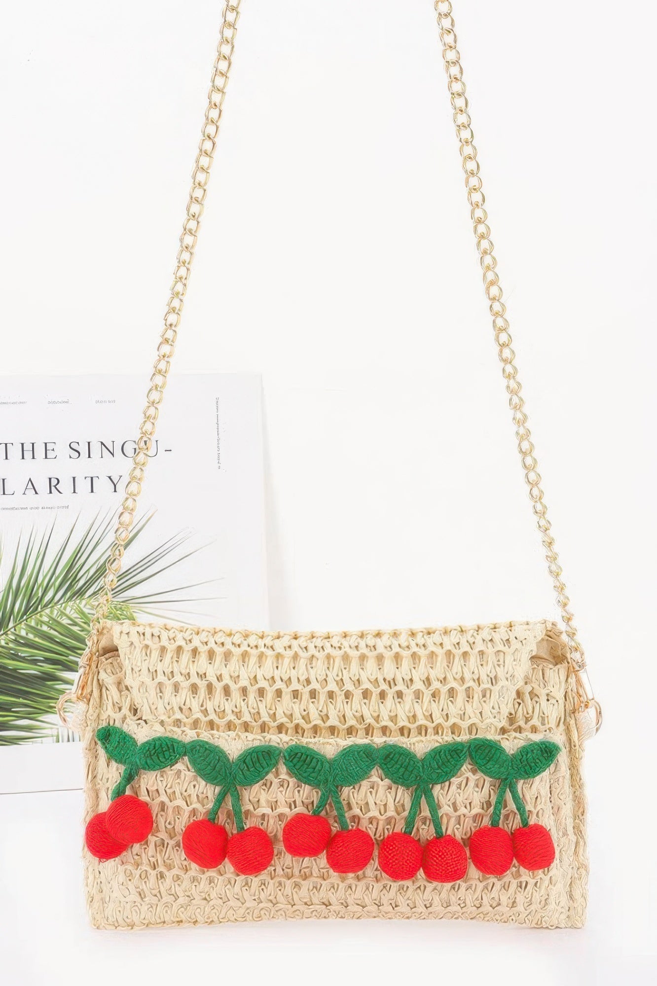 Faux Straw Cherry Clutch