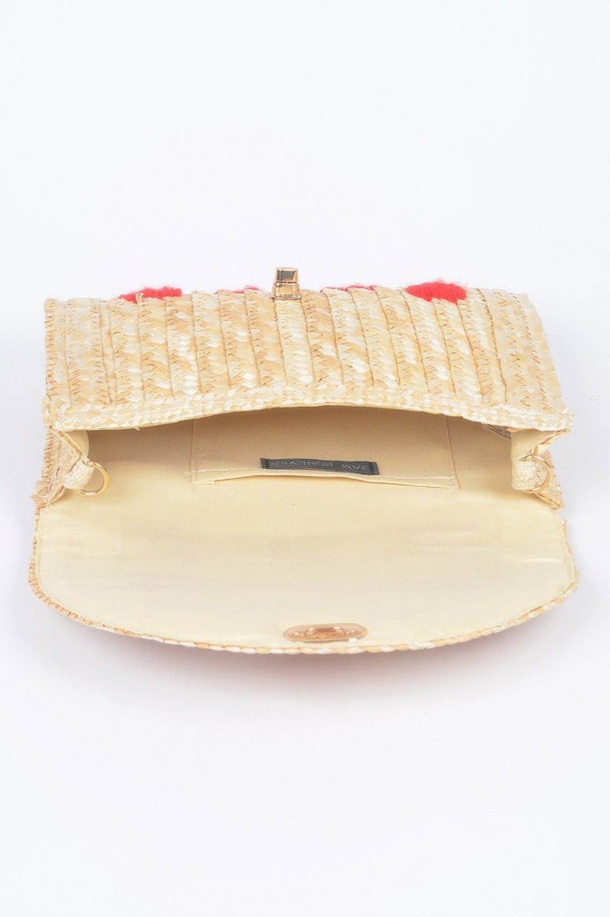 Heart Embroidery Straw Clutch