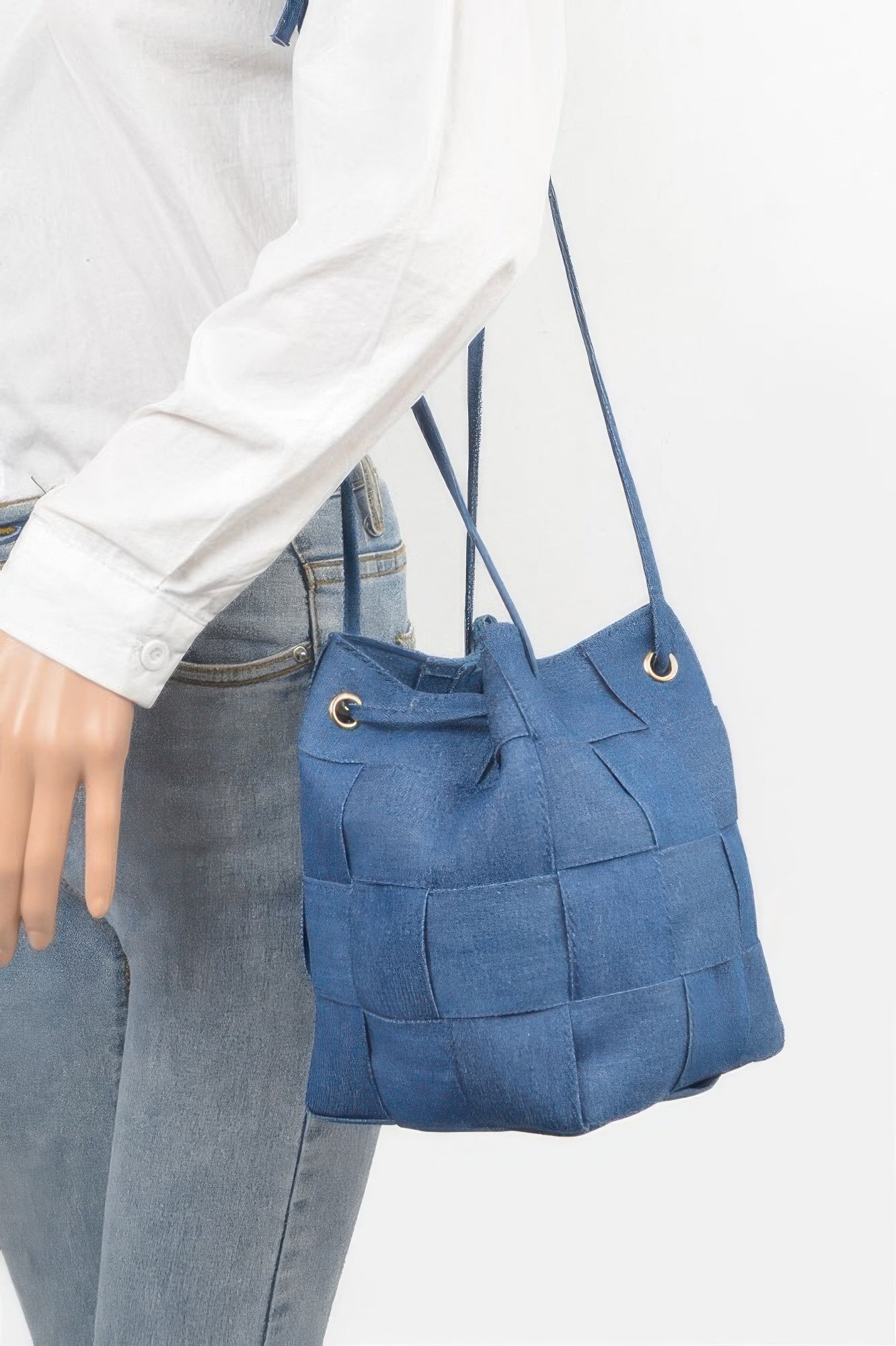 Braided Denim Bucket Bag