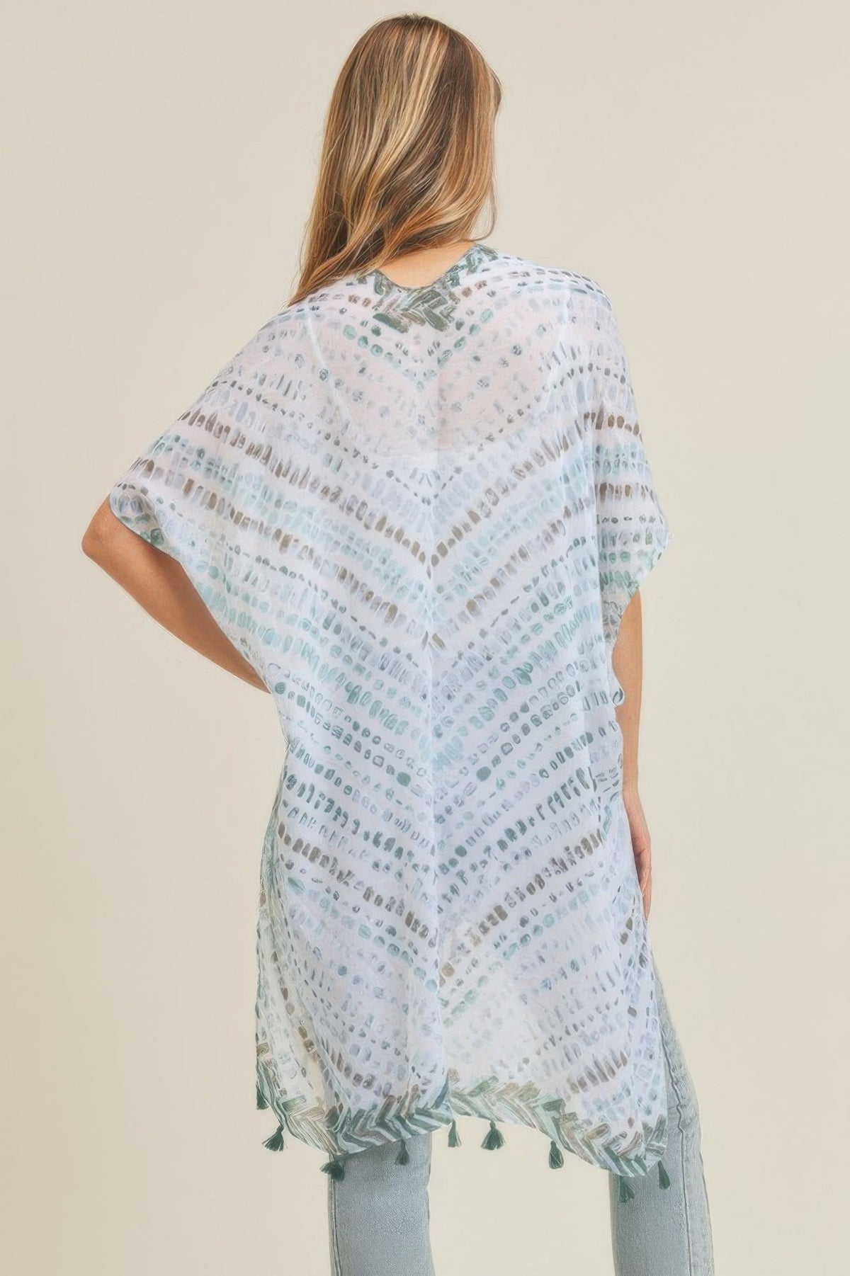 Multi Dash Pattern Tassel Kimono