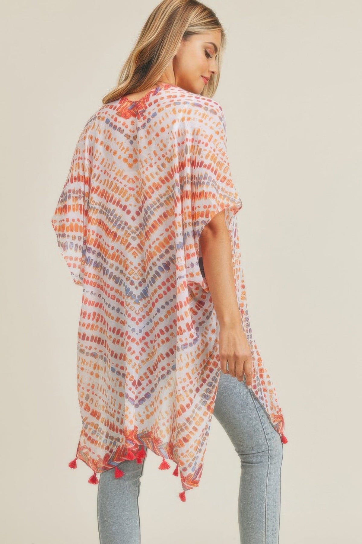 Multi Dash Pattern Tassel Kimono