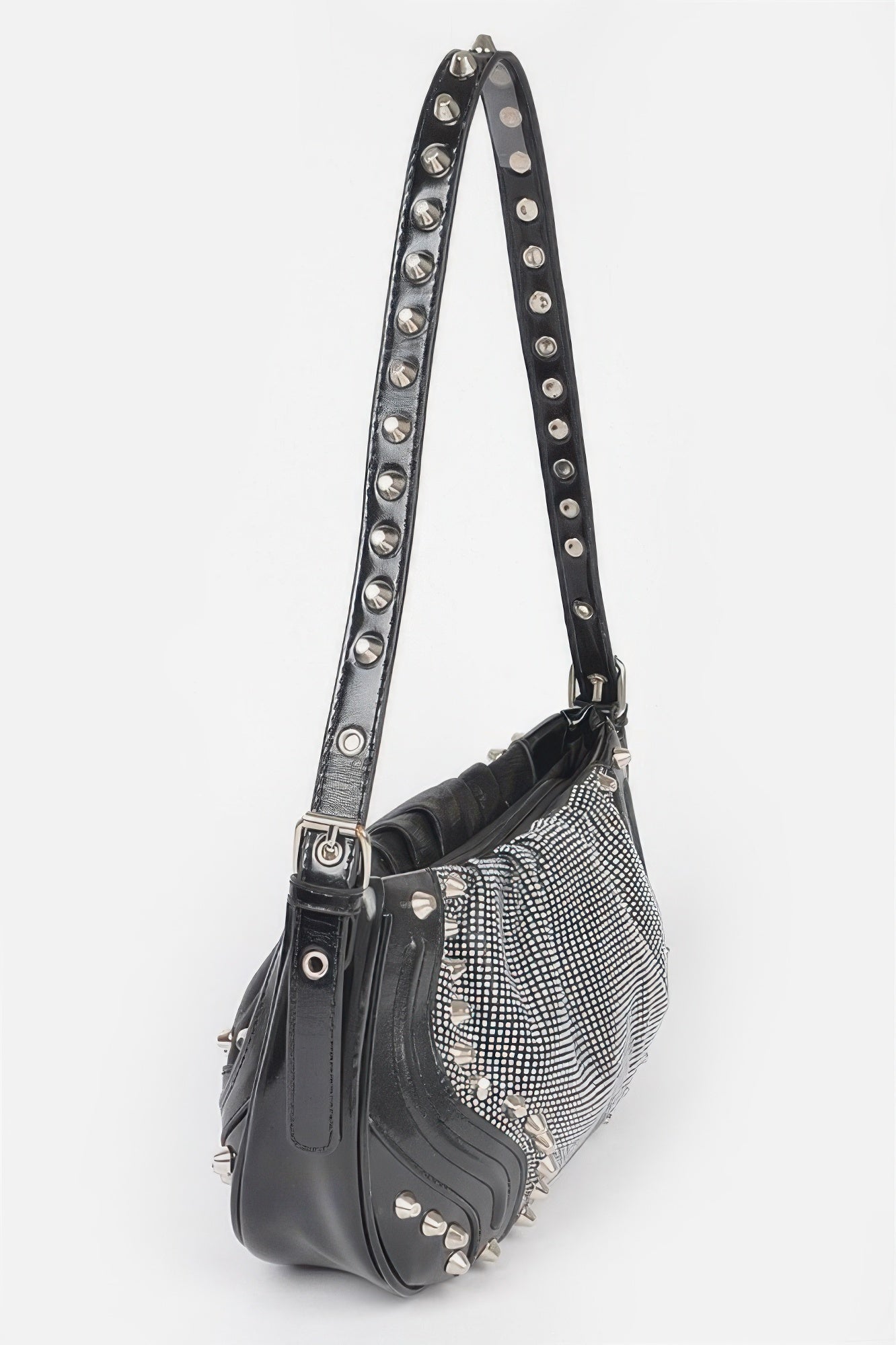 Hot Fix Stones Metal Stud Shoulder Bag