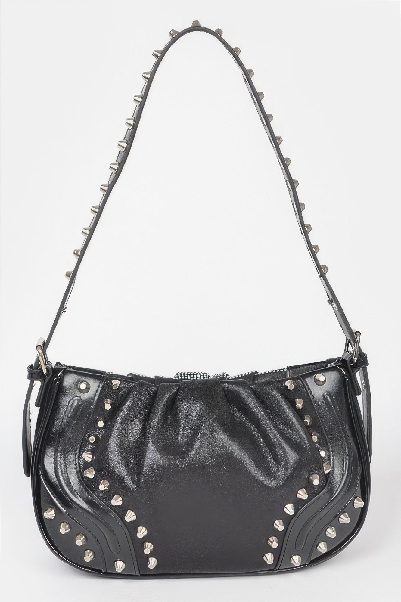 Hot Fix Stones Metal Stud Shoulder Bag
