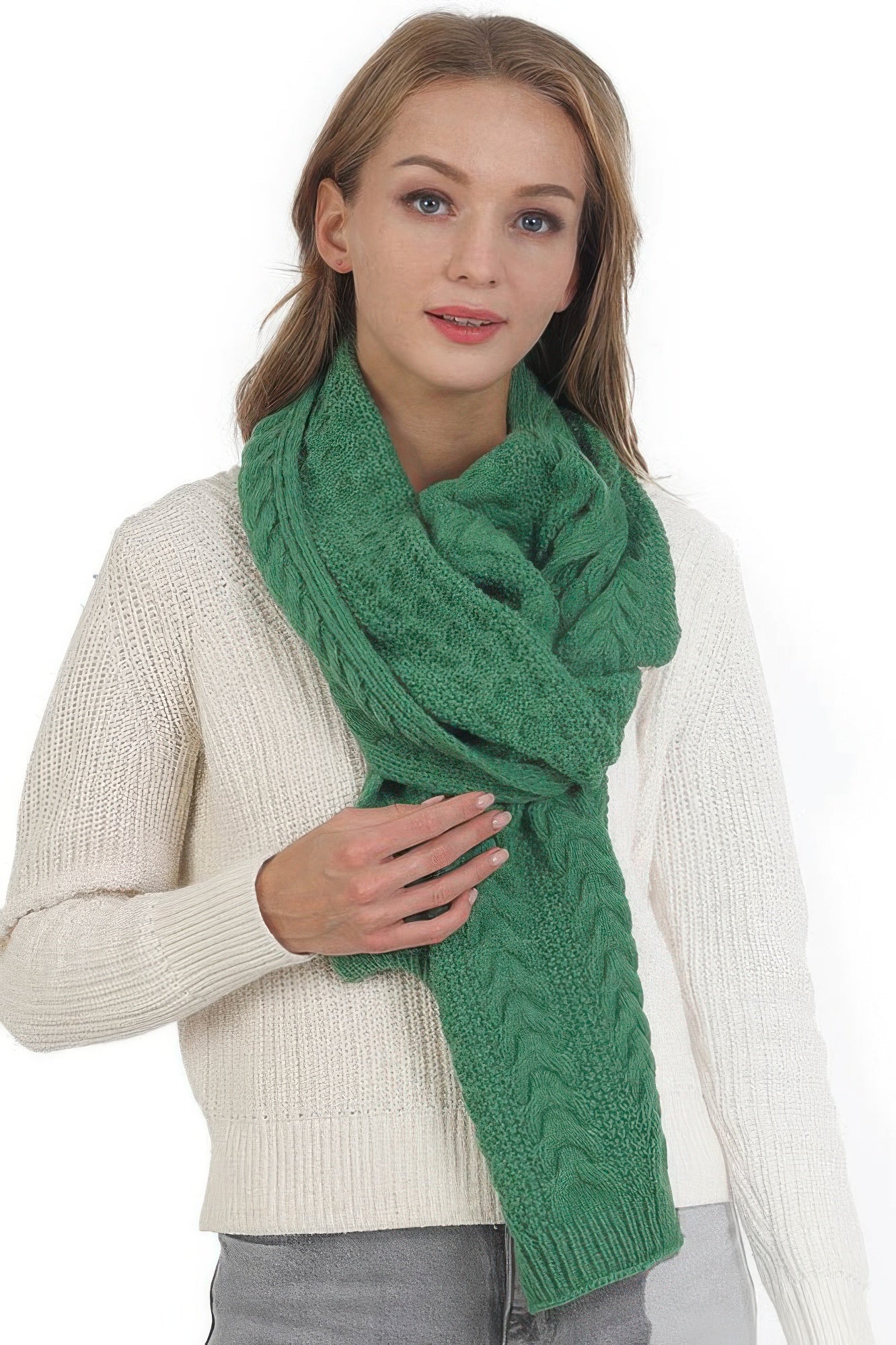 Solid Color Cable Knitted Scarf