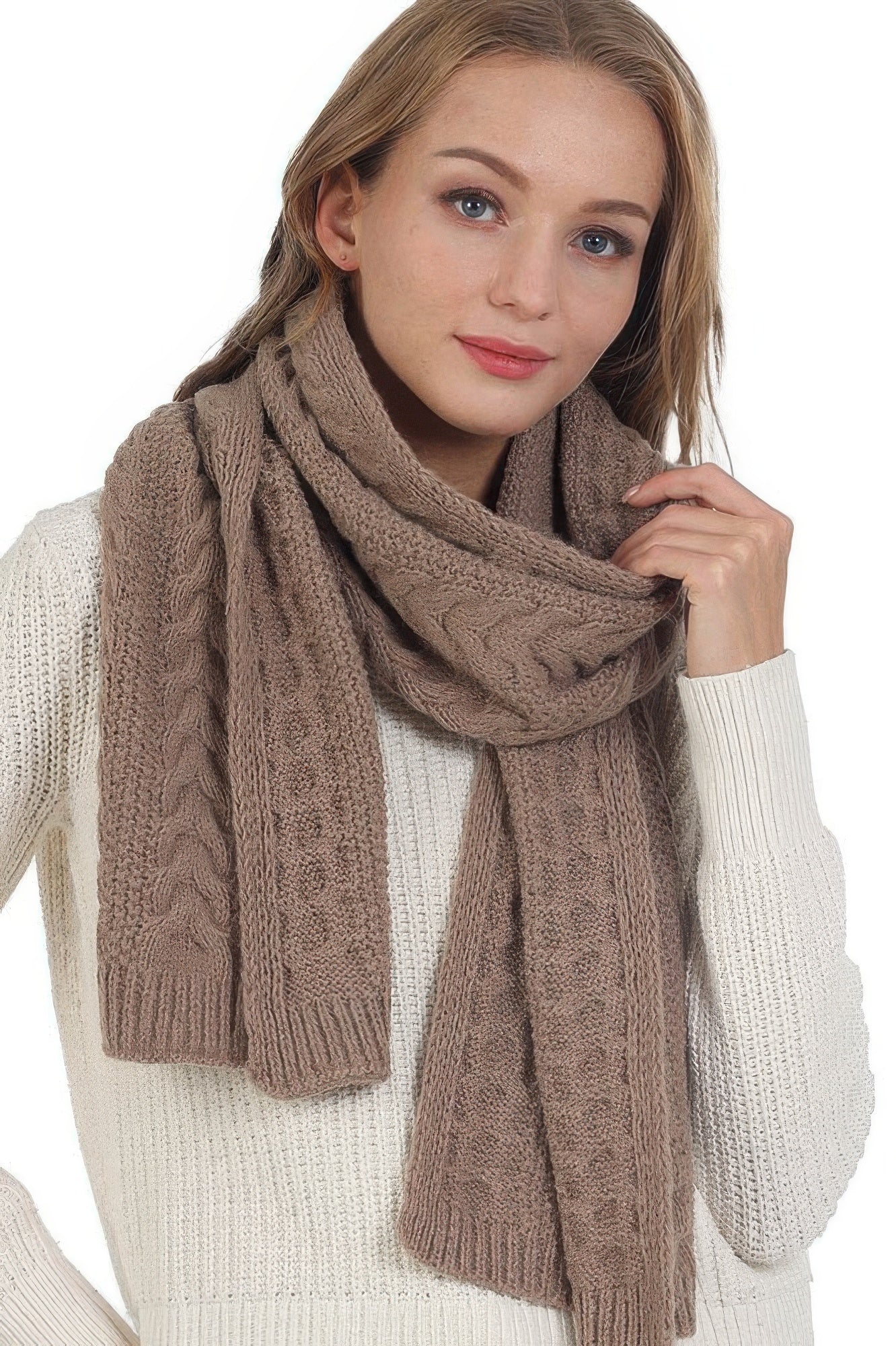 Solid Color Cable Knitted Scarf