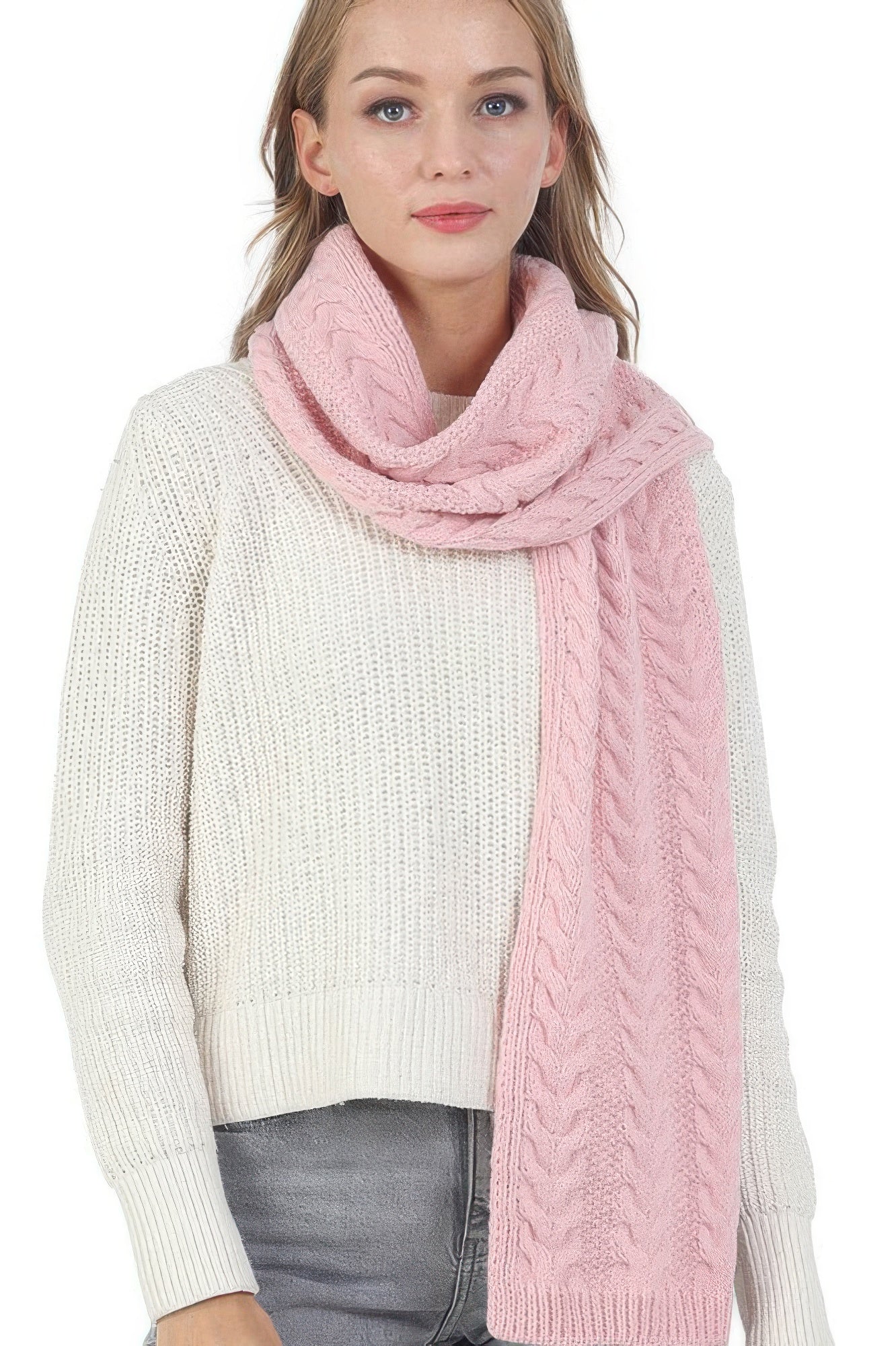 Solid Color Cable Knitted Scarf
