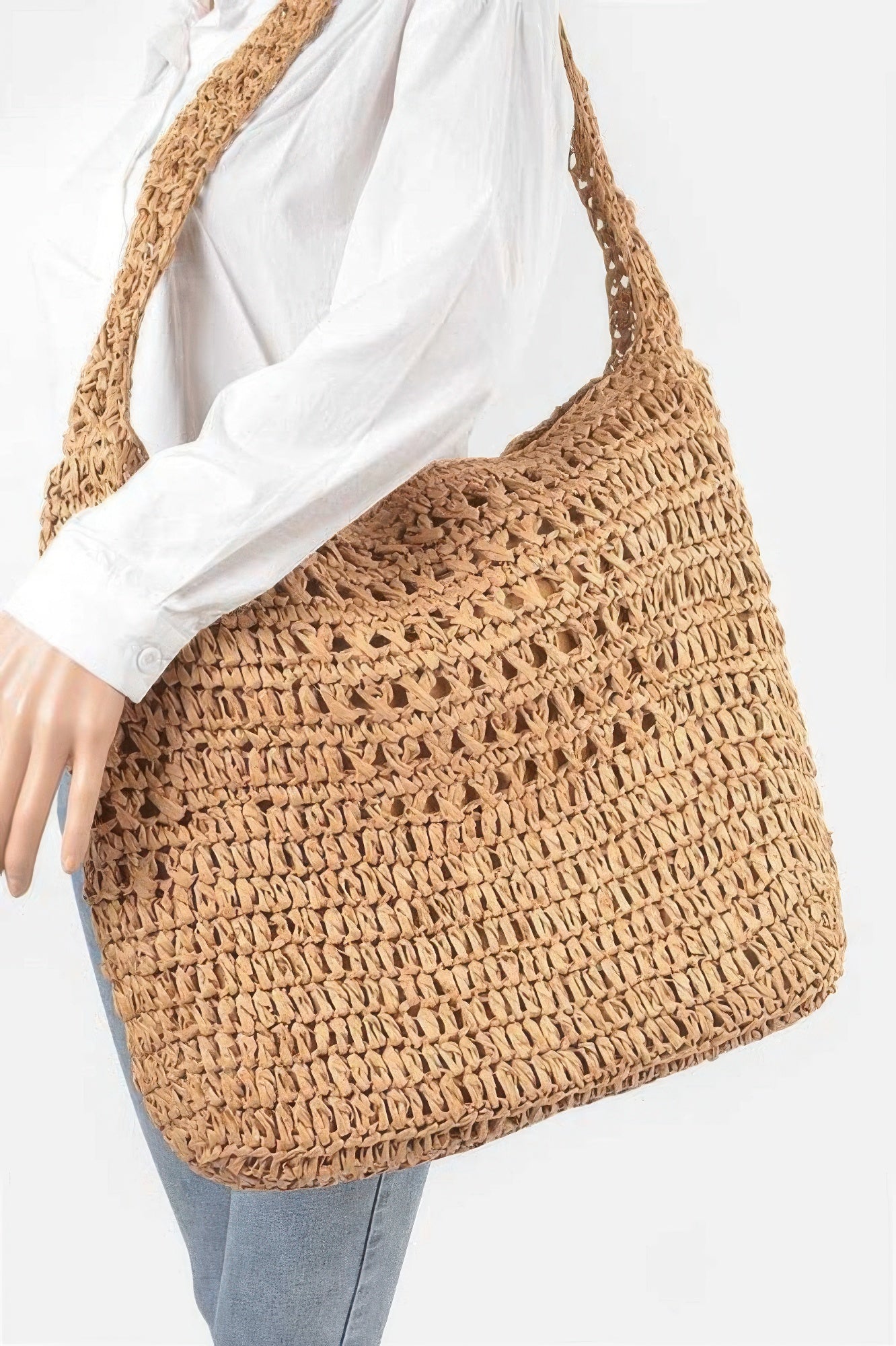 Faux Straw Oversized Shoulder Bag