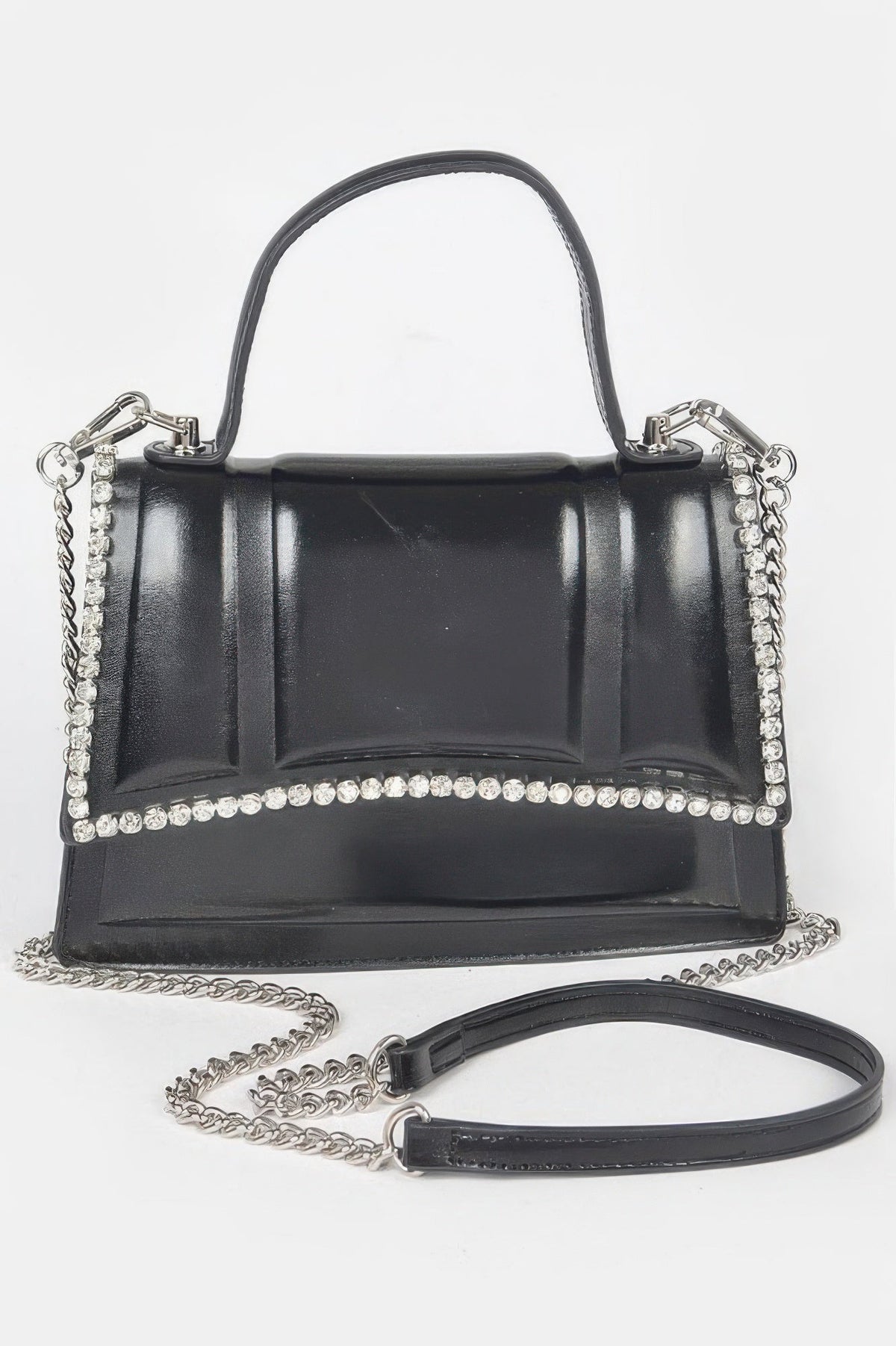 Faux Metallic Leather Top Handle Bag/w Stones