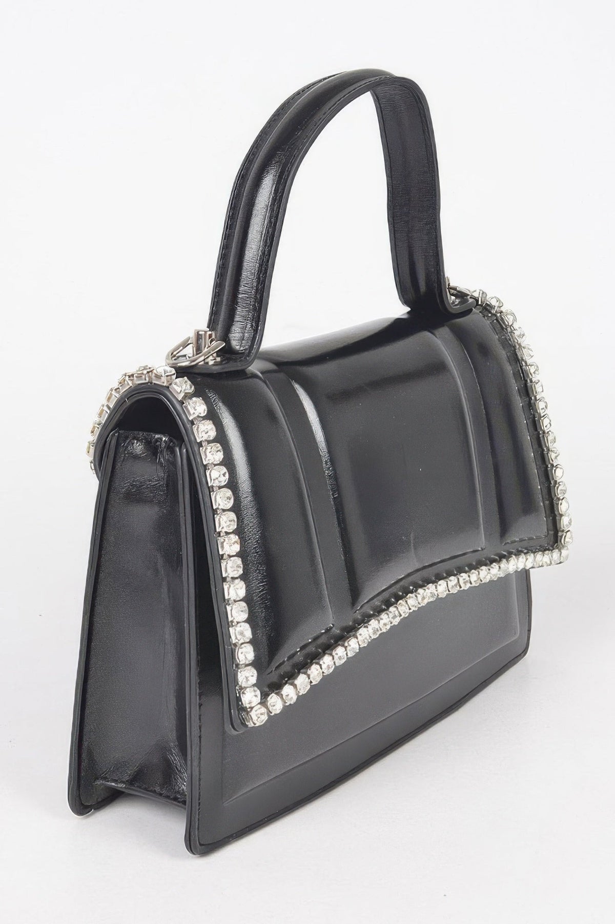 Faux Metallic Leather Top Handle Bag/w Stones