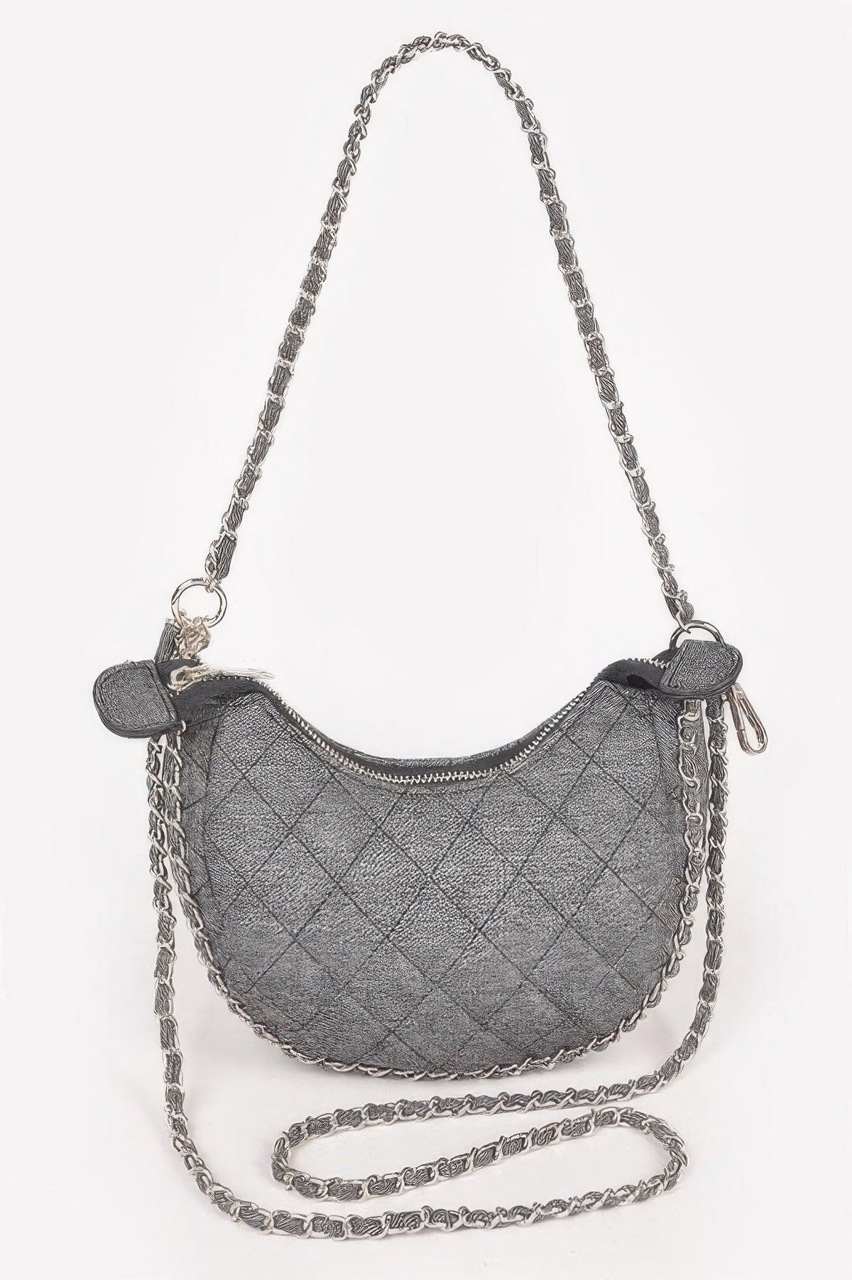 Vegan Denim Leather Chain Crossbody Bag