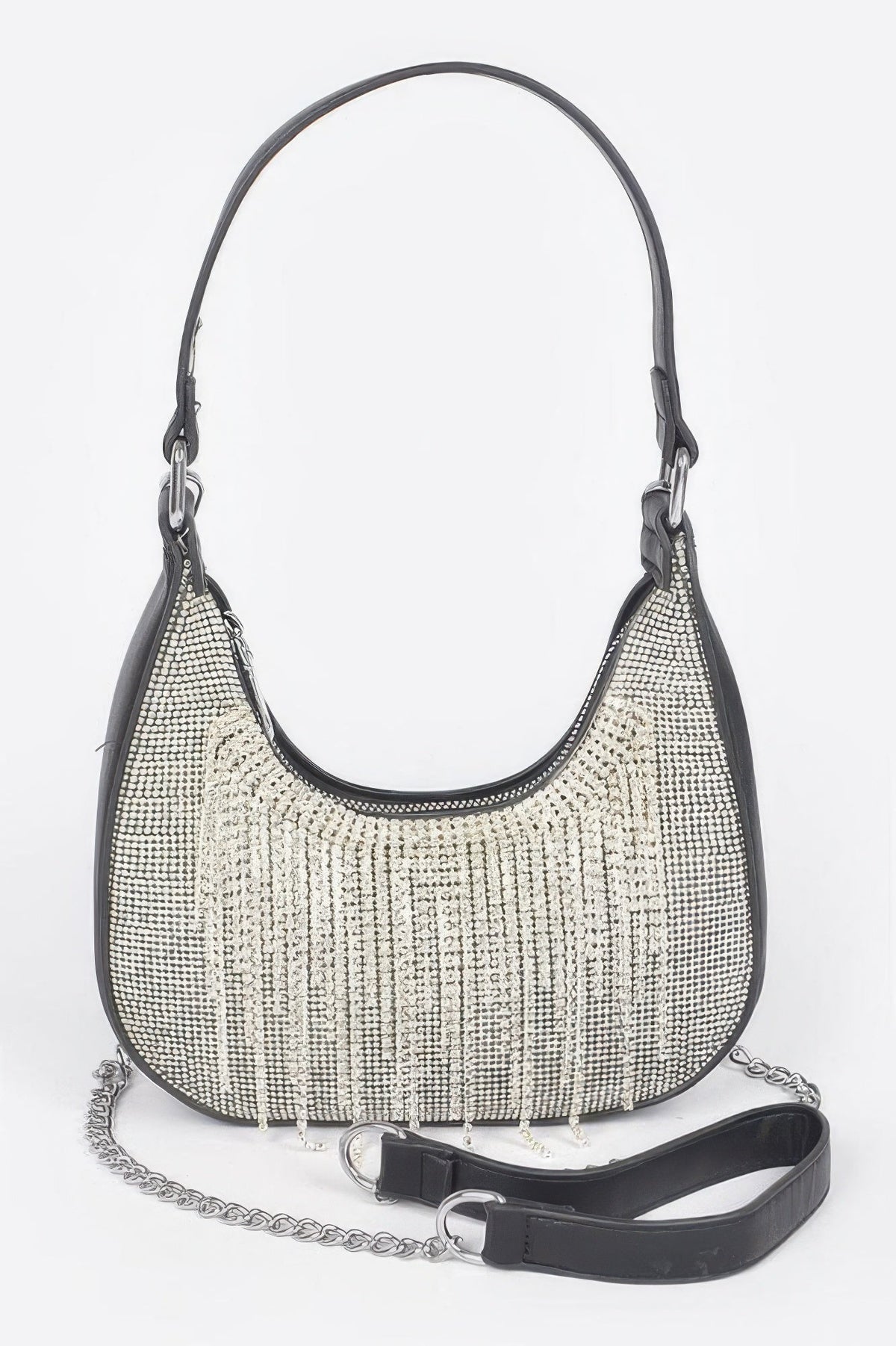 Hot Fix Stones Rhinestones Fringe Hobo Bag