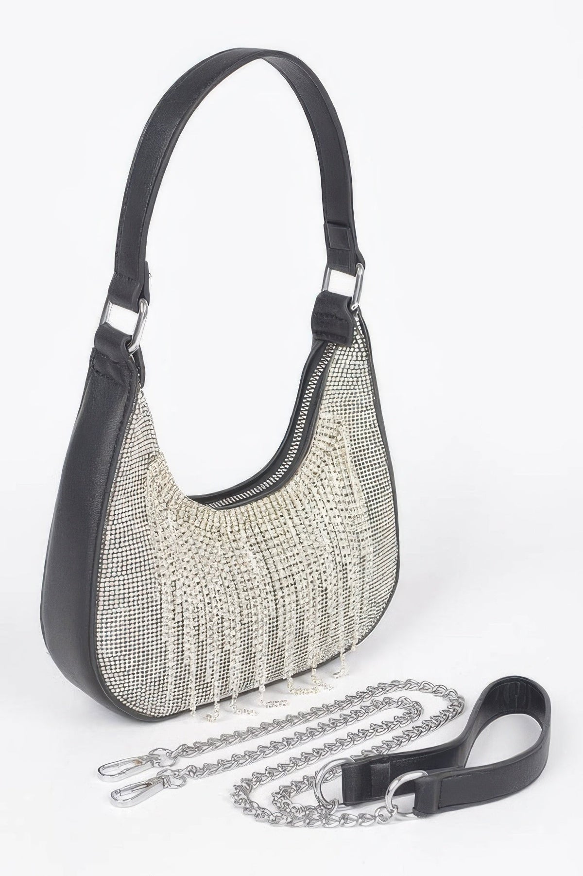 Hot Fix Stones Rhinestones Fringe Hobo Bag