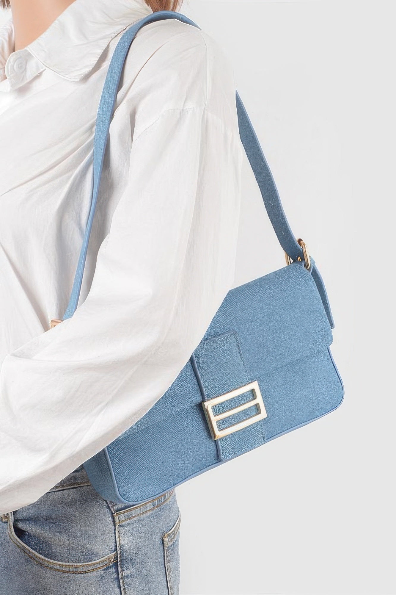 Denim Metal Buckle Shoulder Bag