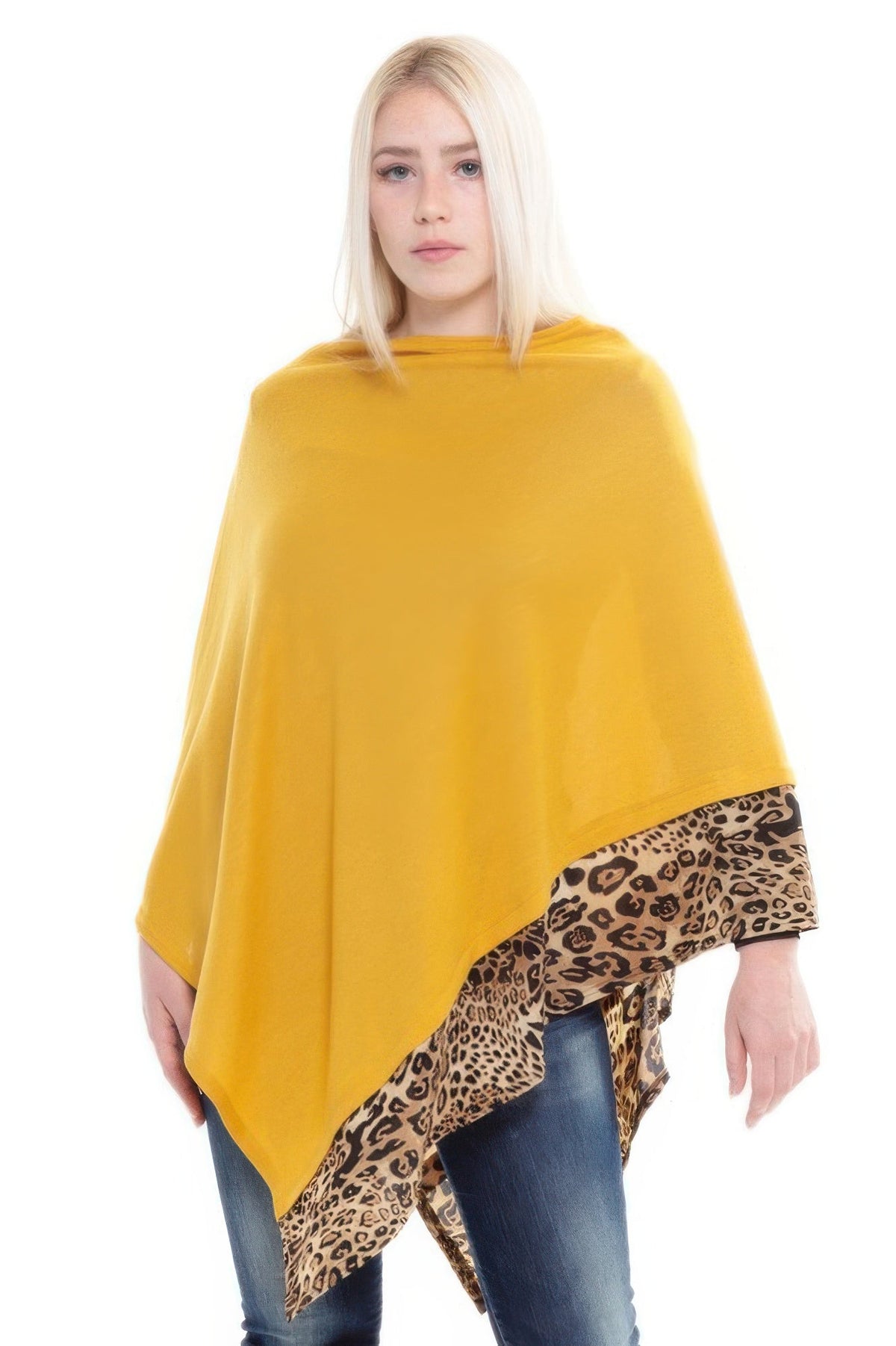 All Year Round Leopard Trim Solid Poncho