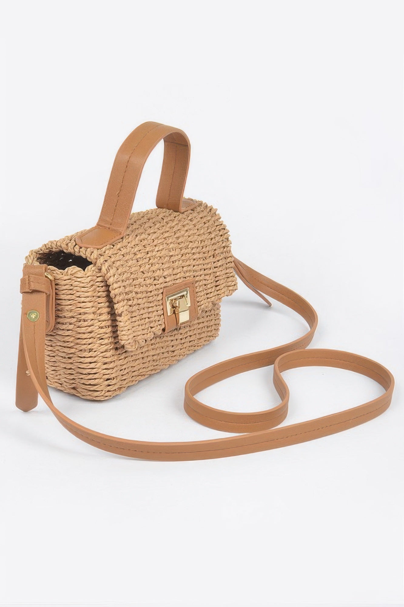 Faux Straw Top Handle Bag