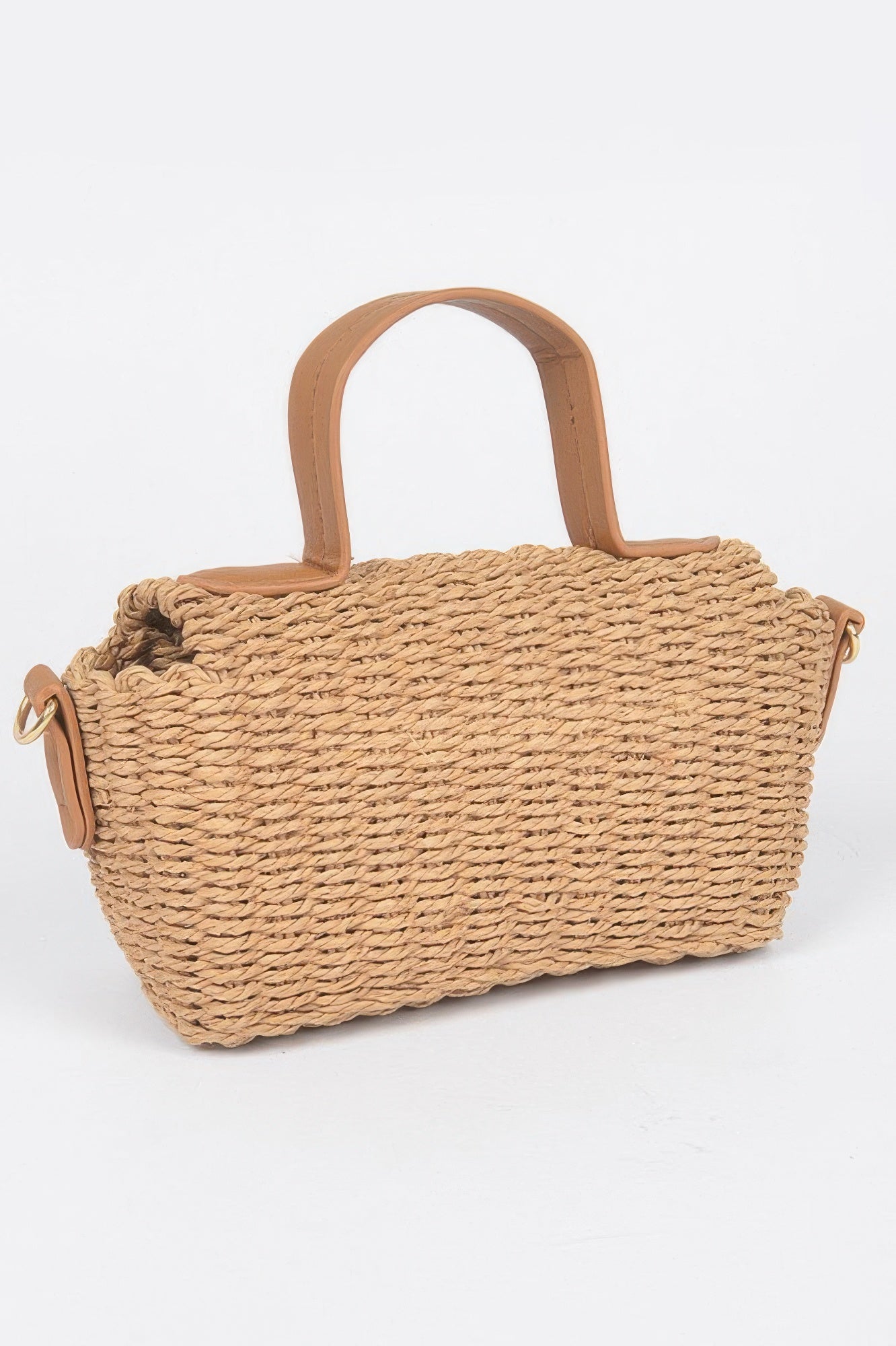 Faux Straw Top Handle Bag