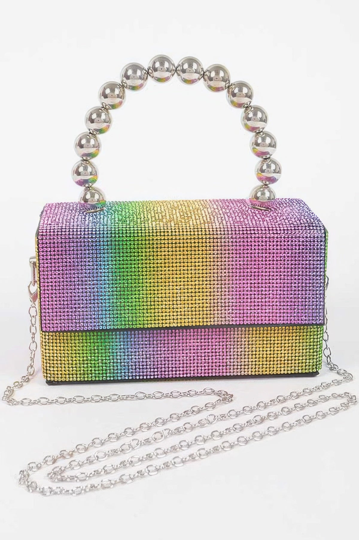 Rhinestone Ball Chain Handle Bag
