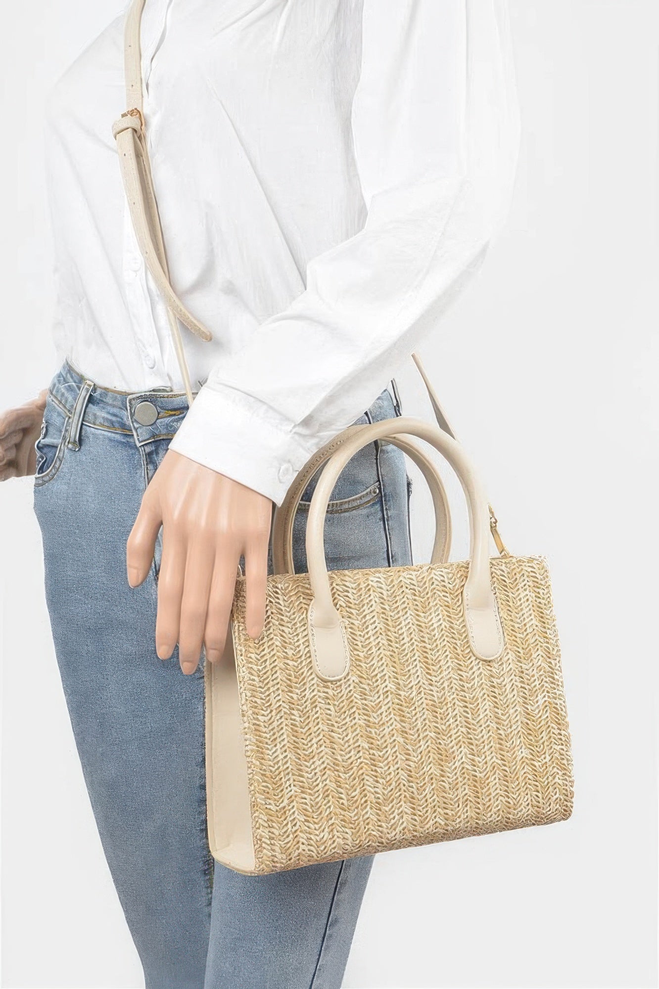 Vegan Faux Straw Mini Tote Bag