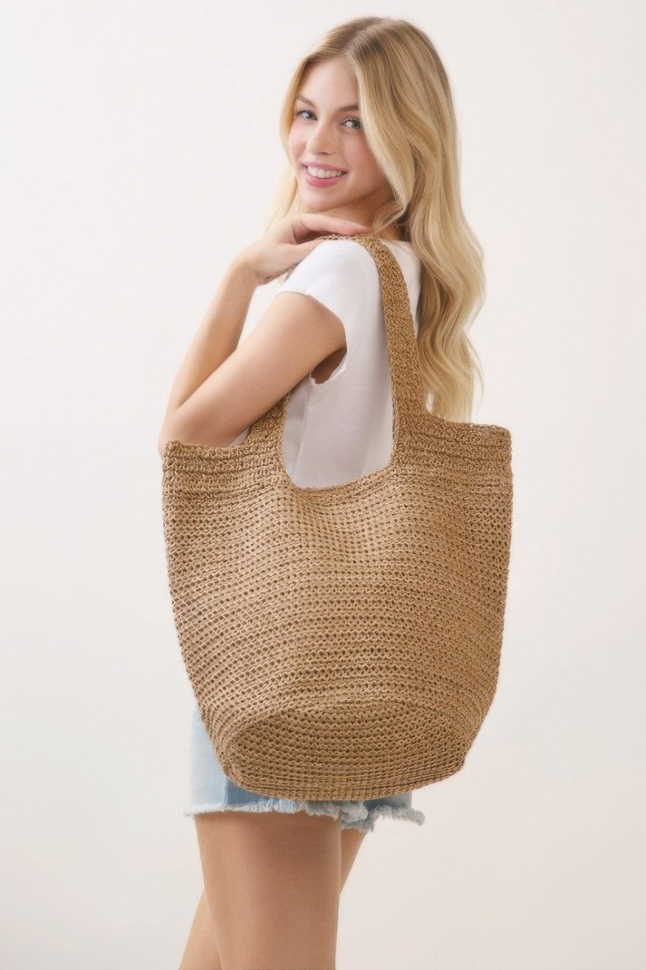 Round Bottom Handmade Strap Woven Straw Tote Bag