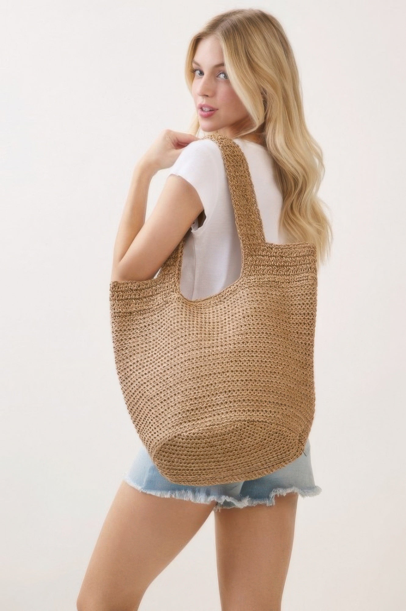 Round Bottom Handmade Strap Woven Straw Tote Bag