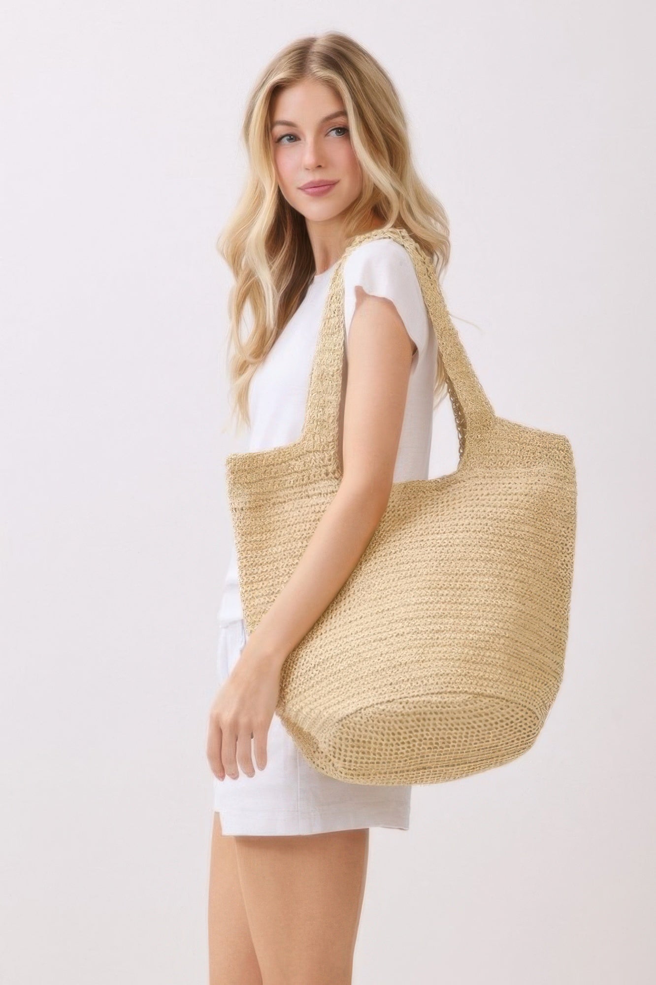 Round Bottom Handmade Strap Woven Straw Tote Bag