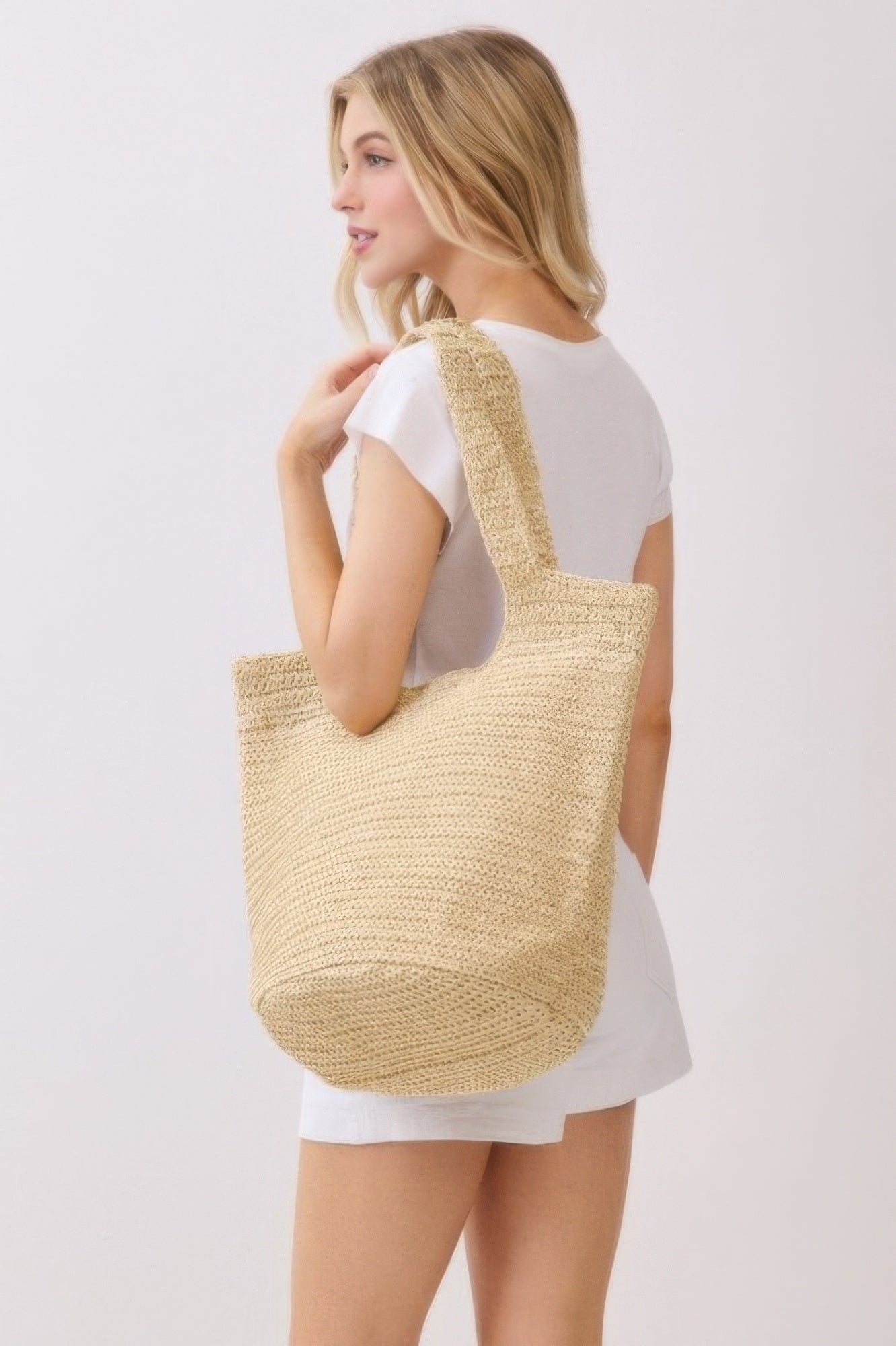 Round Bottom Handmade Strap Woven Straw Tote Bag