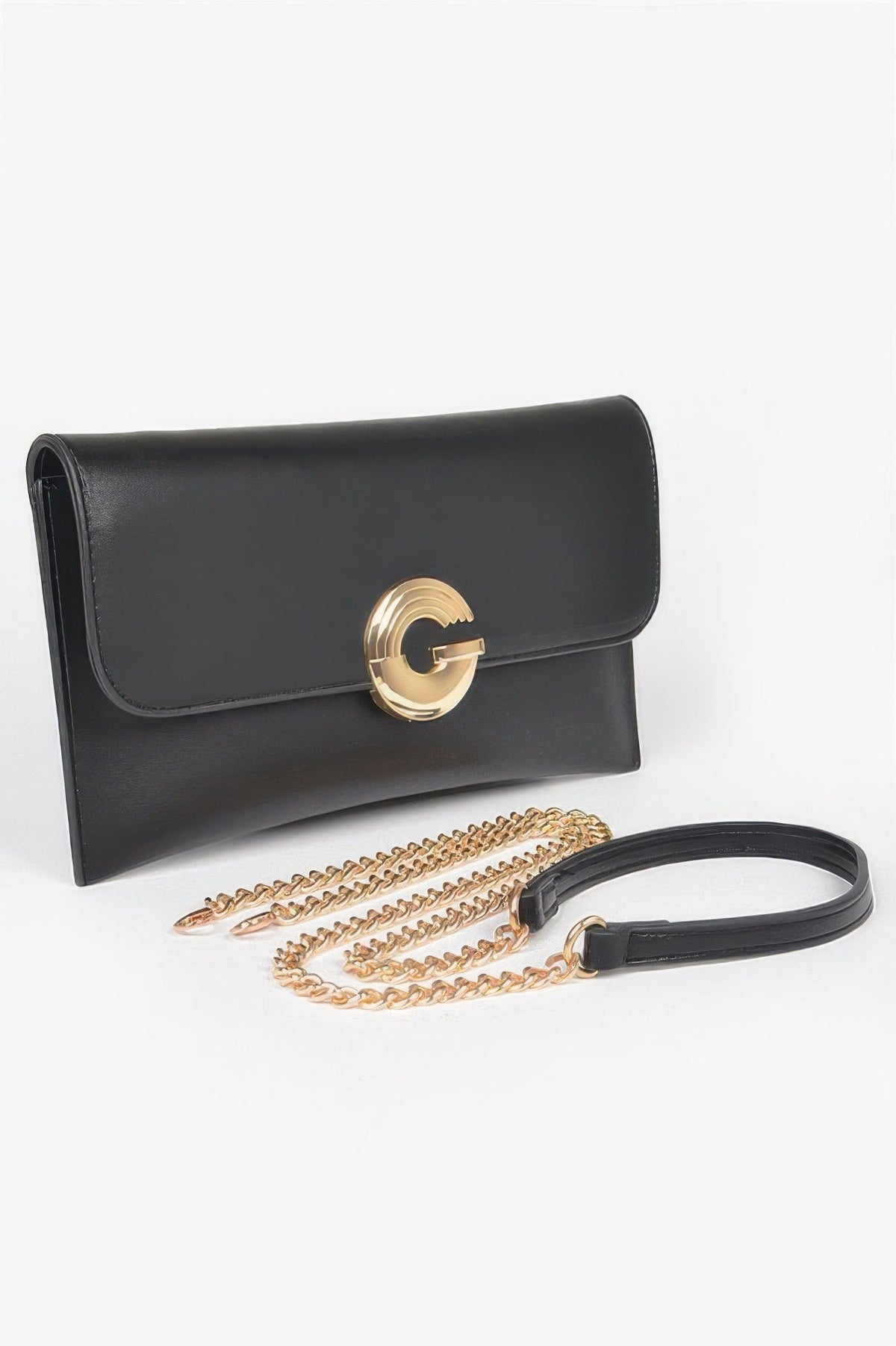 Faux Leather G Buckle Clutch