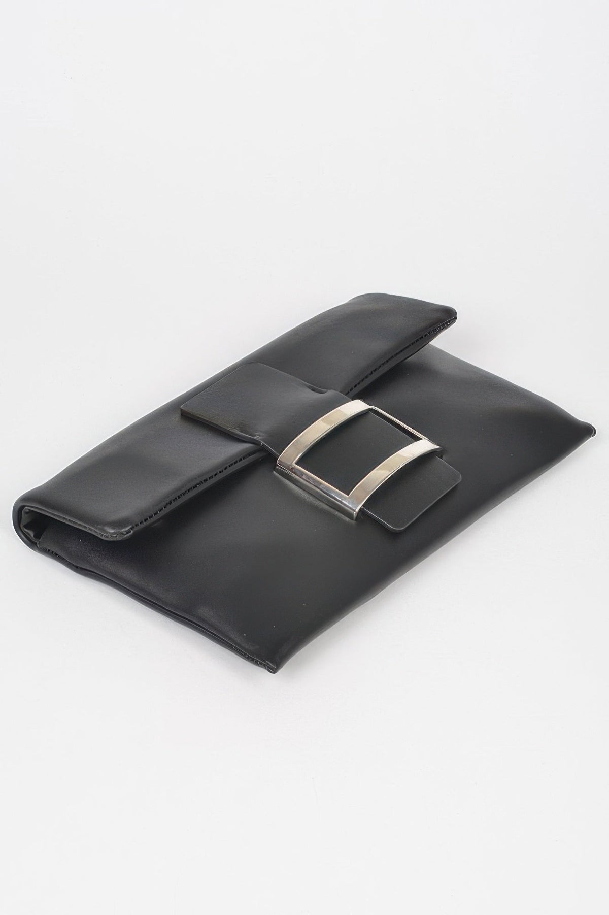 Metallic Faux Leather Metal Buckle Clutch
